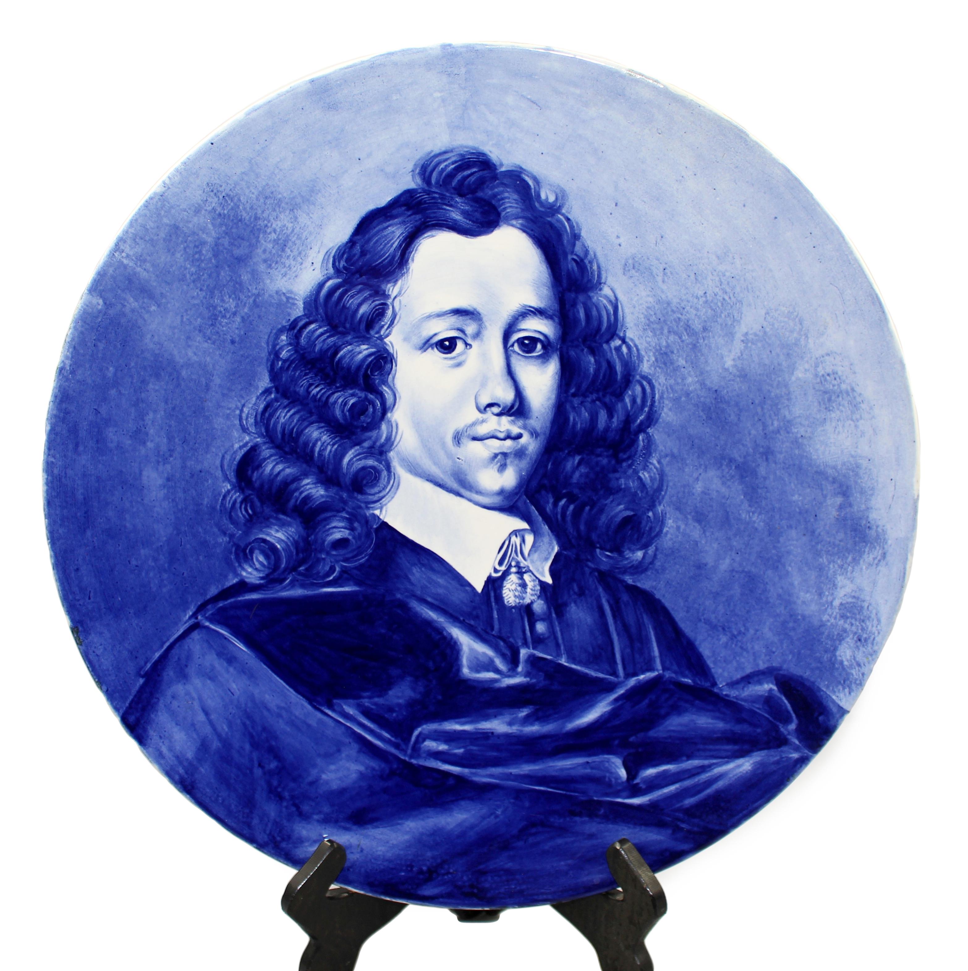 
Large Royal Bonn Blue & White Portrait Charger, Signed 'No. 17 van Genden', c.1890

A fine quality late 19th century German charger by Royal Bonn, hand painted in underglaze cobalt blue with a striking portrait of a gentleman identified verso as