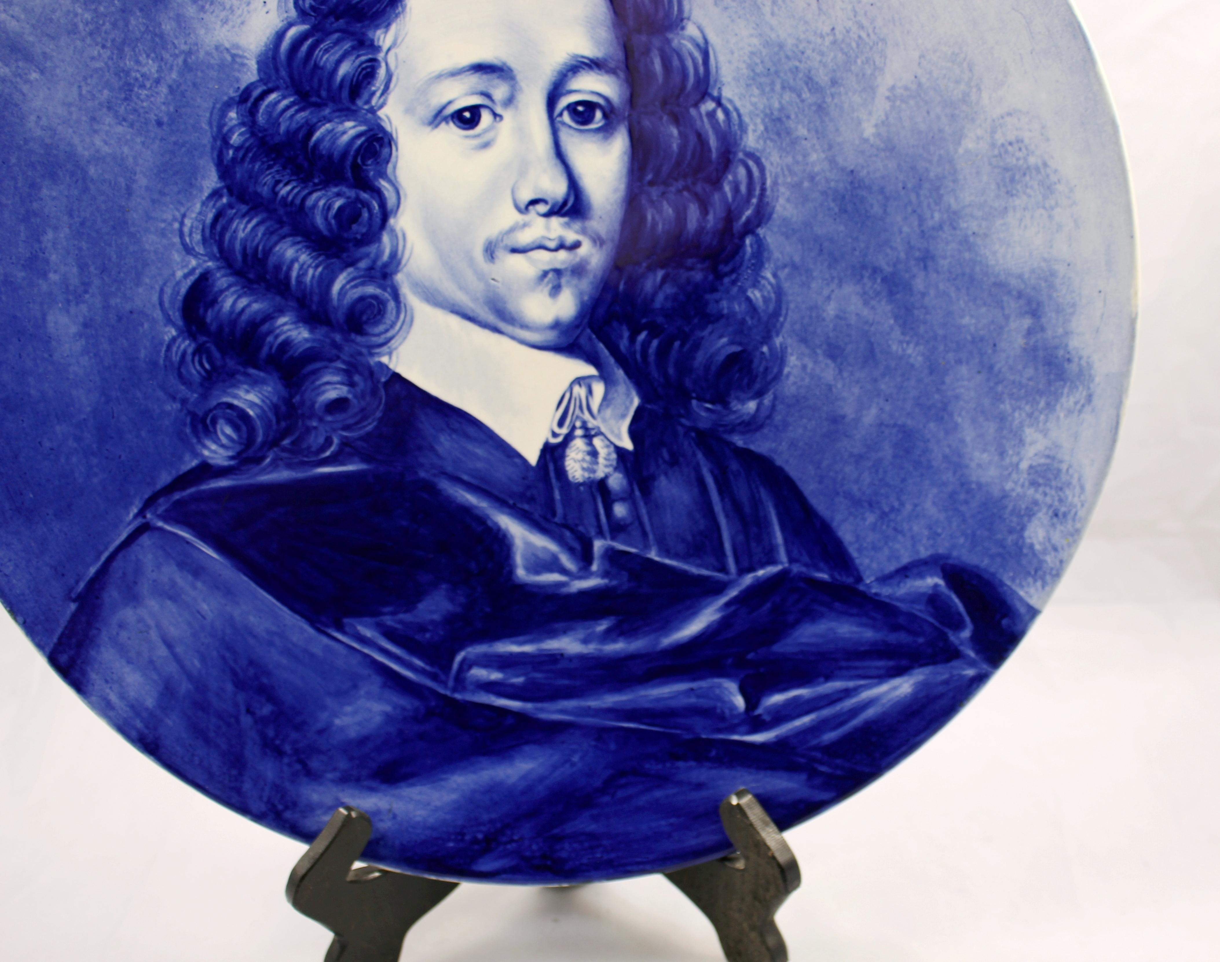 Large Royal Bonn Blue & White Portrait Charger, Signed c.1890 For Sale 1