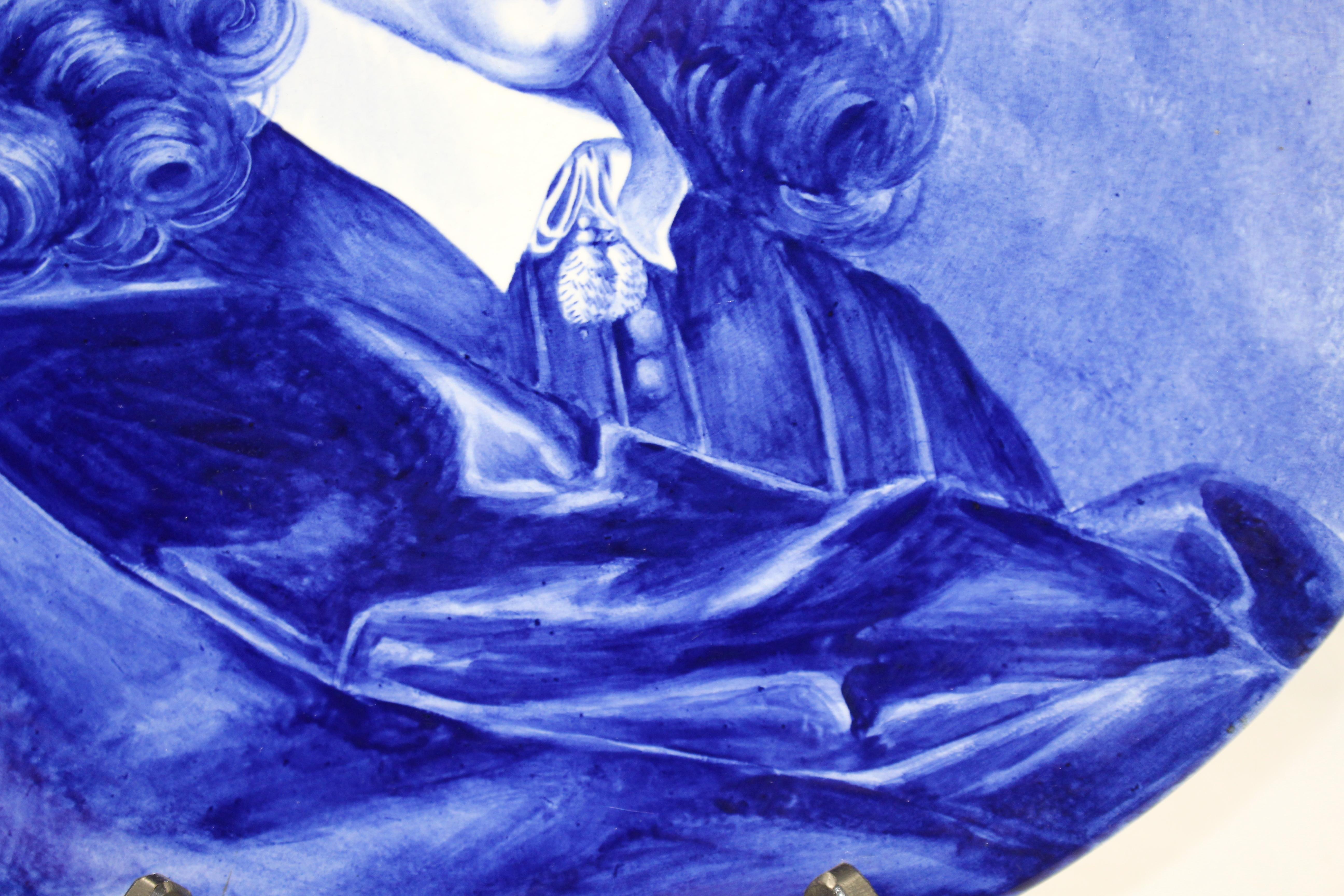 Large Royal Bonn Blue & White Portrait Charger, Signed c.1890 For Sale 2