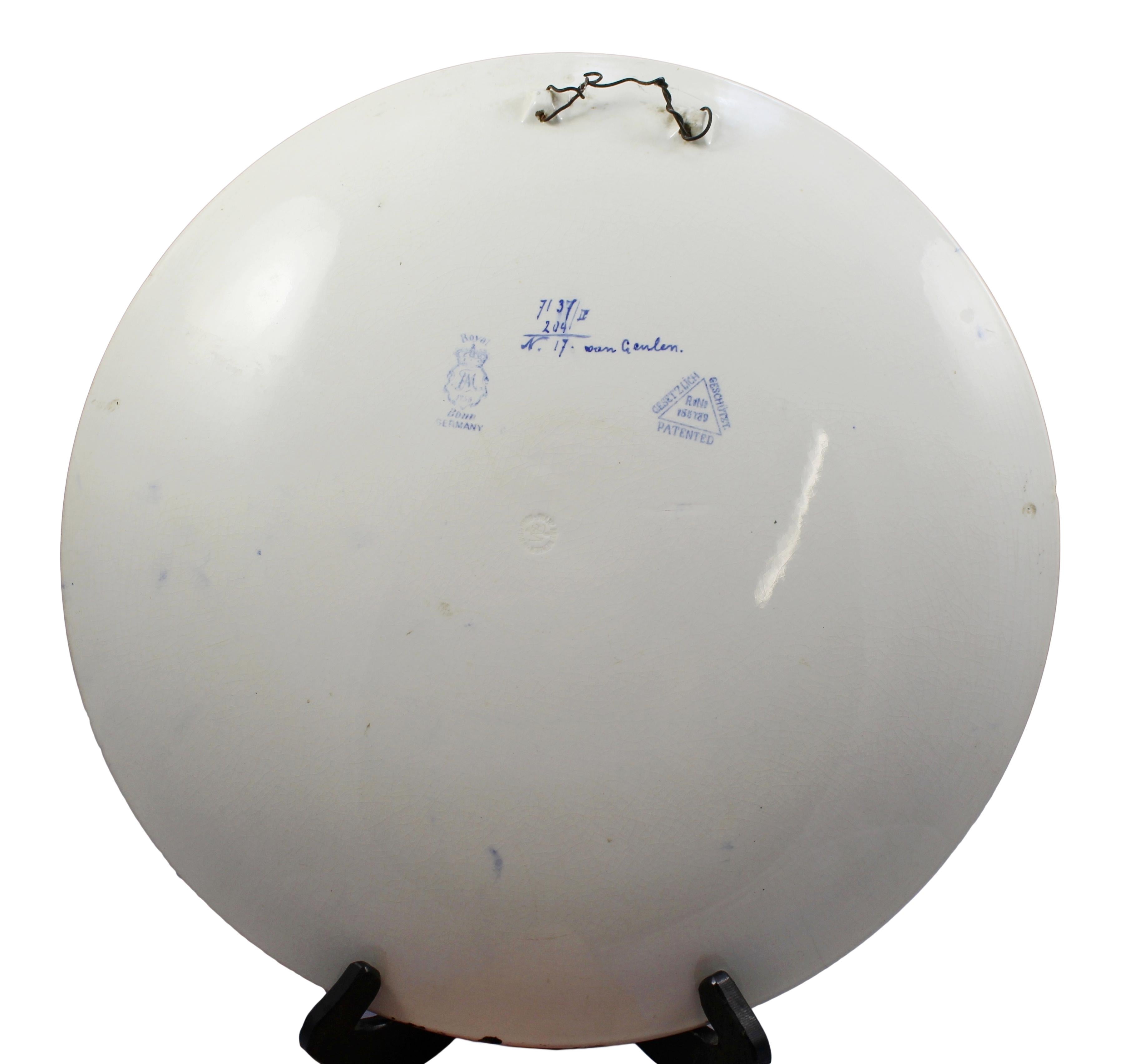 Large Royal Bonn Blue & White Portrait Charger, Signed c.1890 For Sale 3
