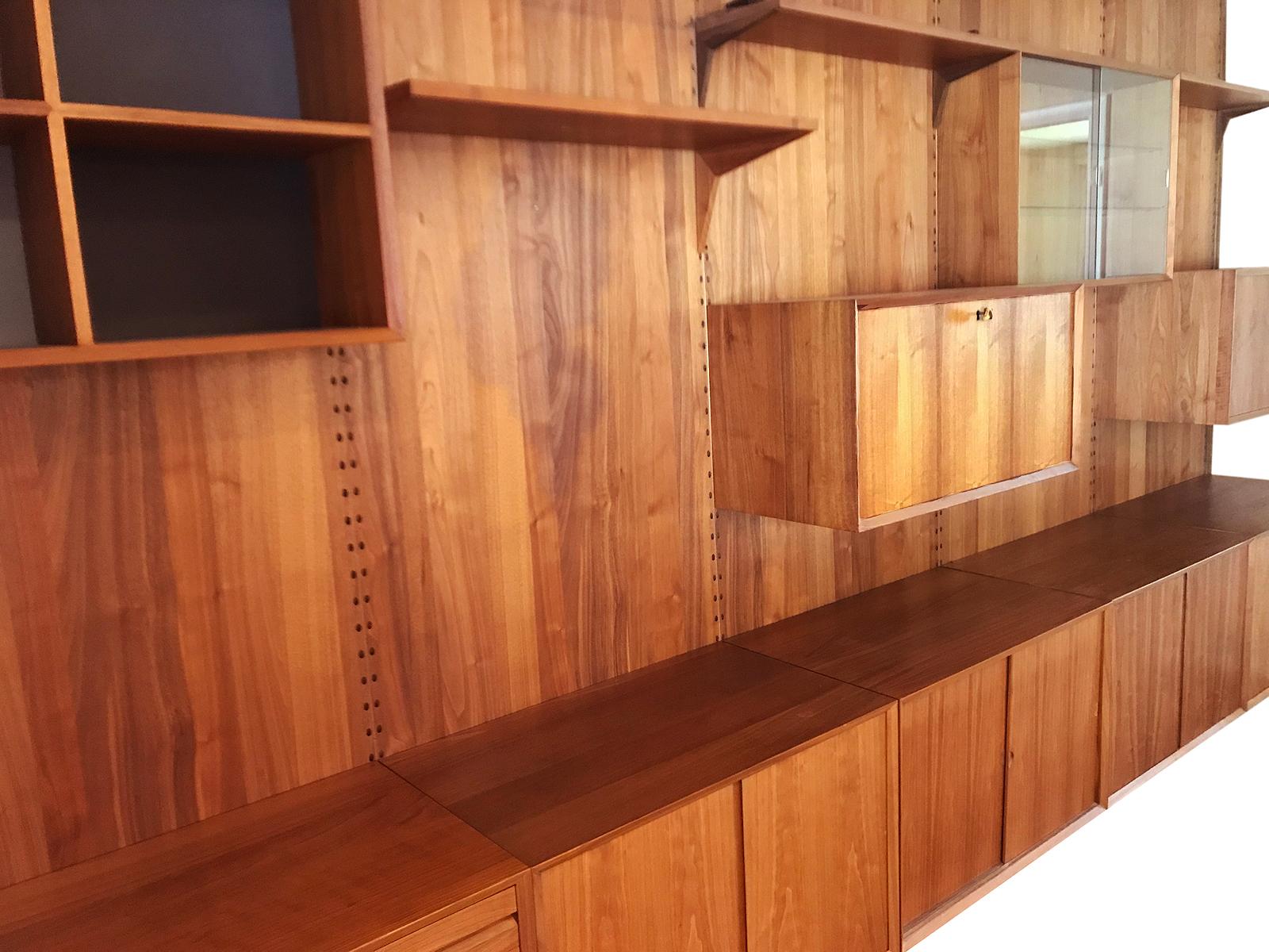 Large Royal Cado Midcentury Danish Modern Wall Unit or Shelving Unit in Walnut In Good Condition In Philadelphia, PA