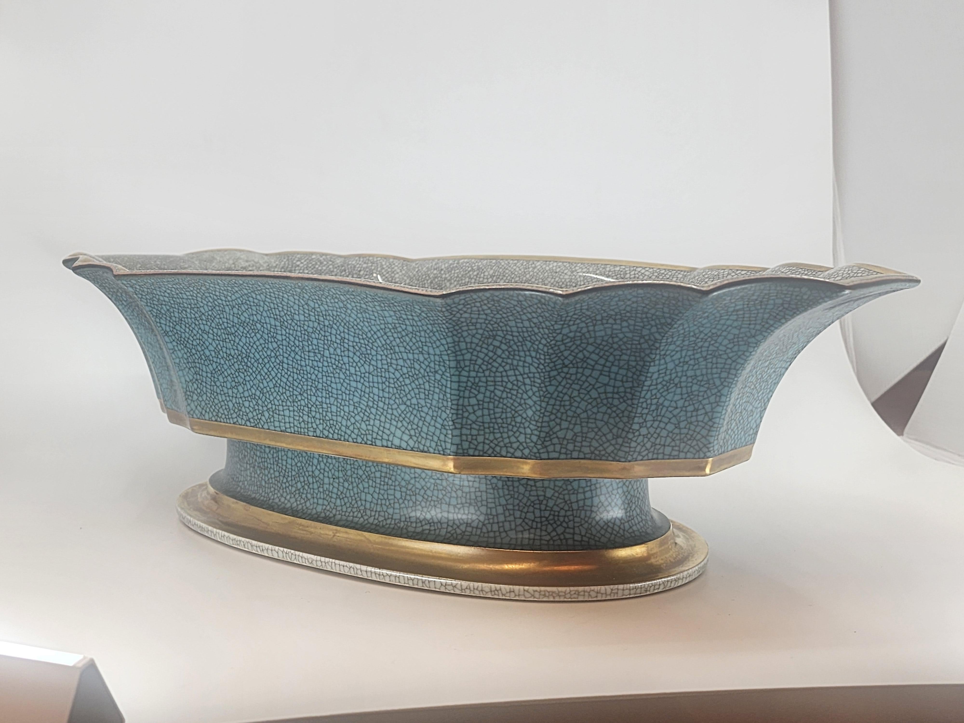 Porcelain Large Royal Copenhagen Blue Crackle Glazed Centerpiece For Sale