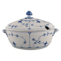 Large Royal Copenhagen Blue Fluted Plain Soup Tureen in Hand-Painted Porcelain