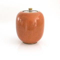 Large Royal Copenhagen Ceramic Jar in Coral and White ‘Craquelure’ Crackle Glaze