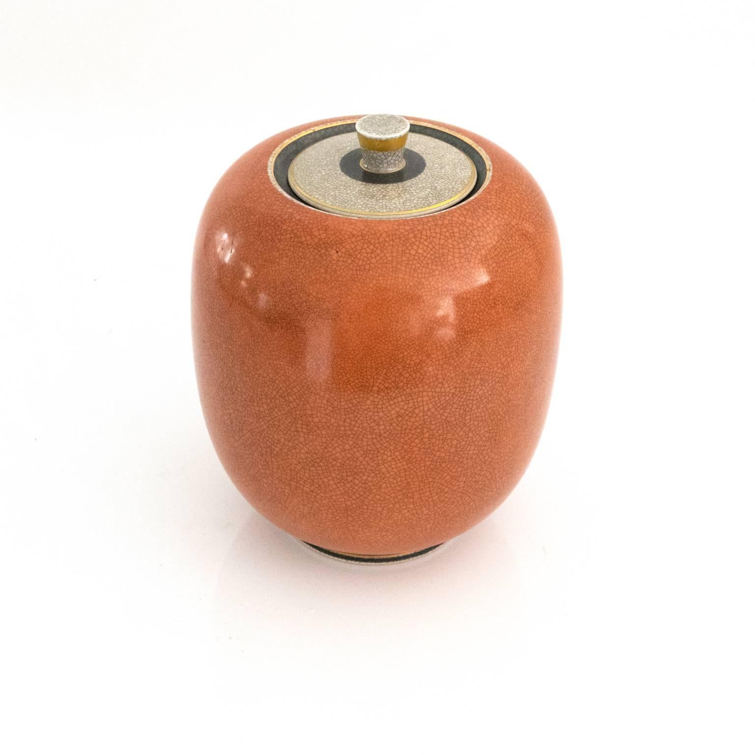 Scandinave Grand pot en céramique Royal Copenhagen à glaçure craquelée « Craquelure » corail et blanc