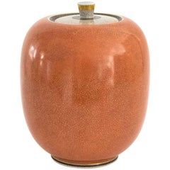 Großes großes Royal Copenhagen-Keramikglasurgefäß in Koralle und weißer Craquelé-Glasur