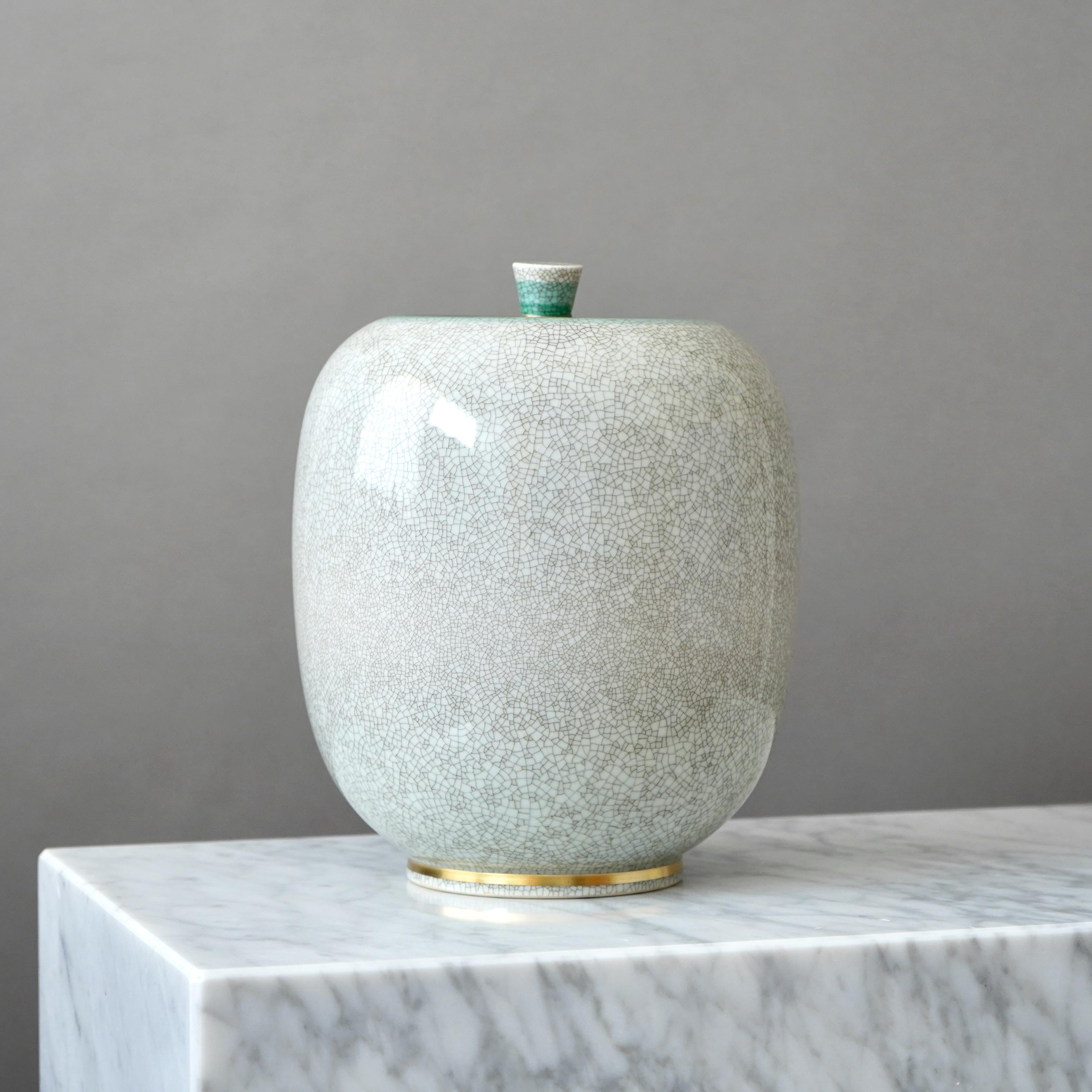 XX secolo Urna con coperchio grande di Royal Copenhagen in vetro craquelé. Thorkild Olsen, Danimarca, 1951. in vendita