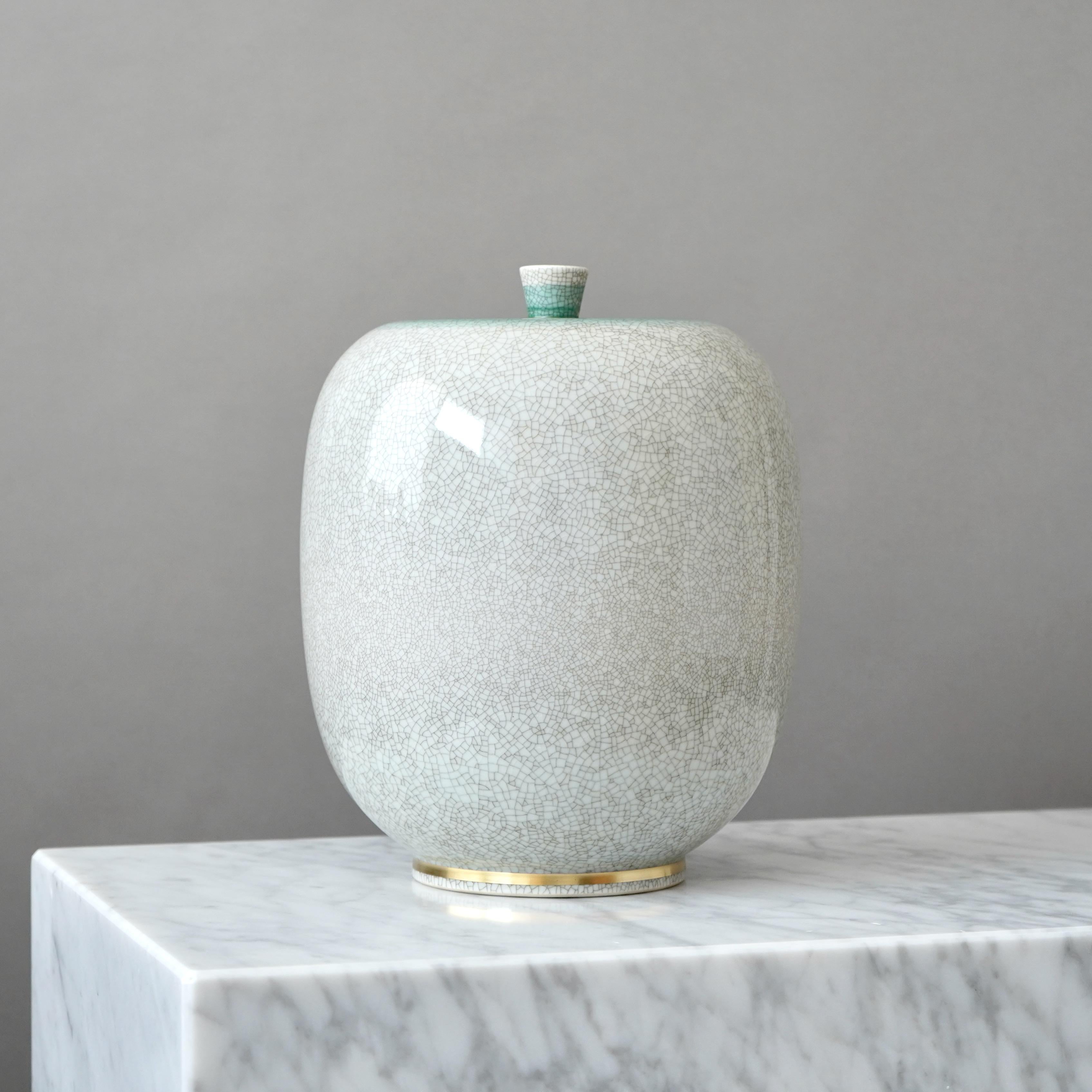 Urna con coperchio grande di Royal Copenhagen in vetro craquelé. Thorkild Olsen, Danimarca, 1951. in vendita 1