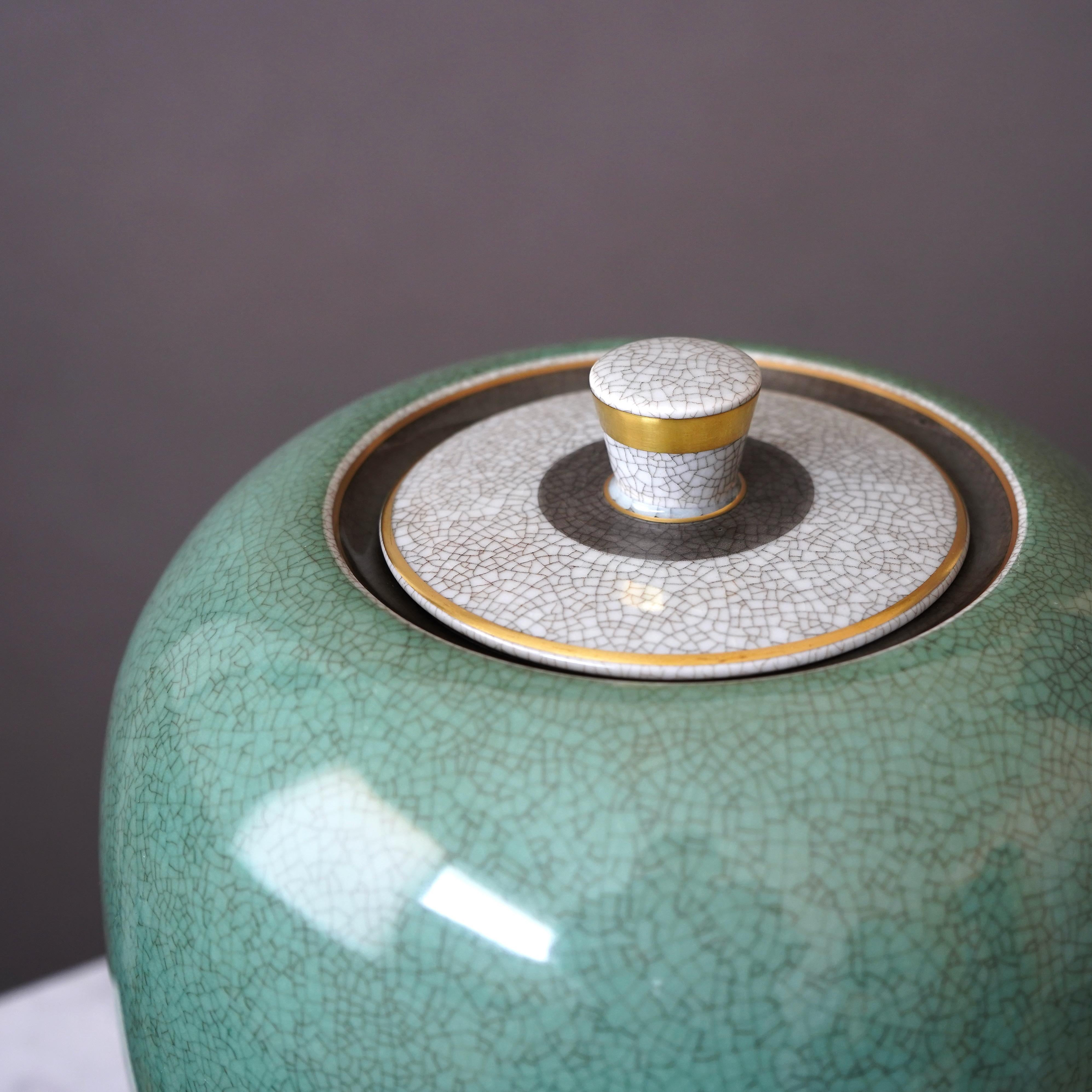 Danish Large Royal Copenhagen Crackle Glazed Lidded Urn. Thorkild Olsen, Denmark, 1961. For Sale