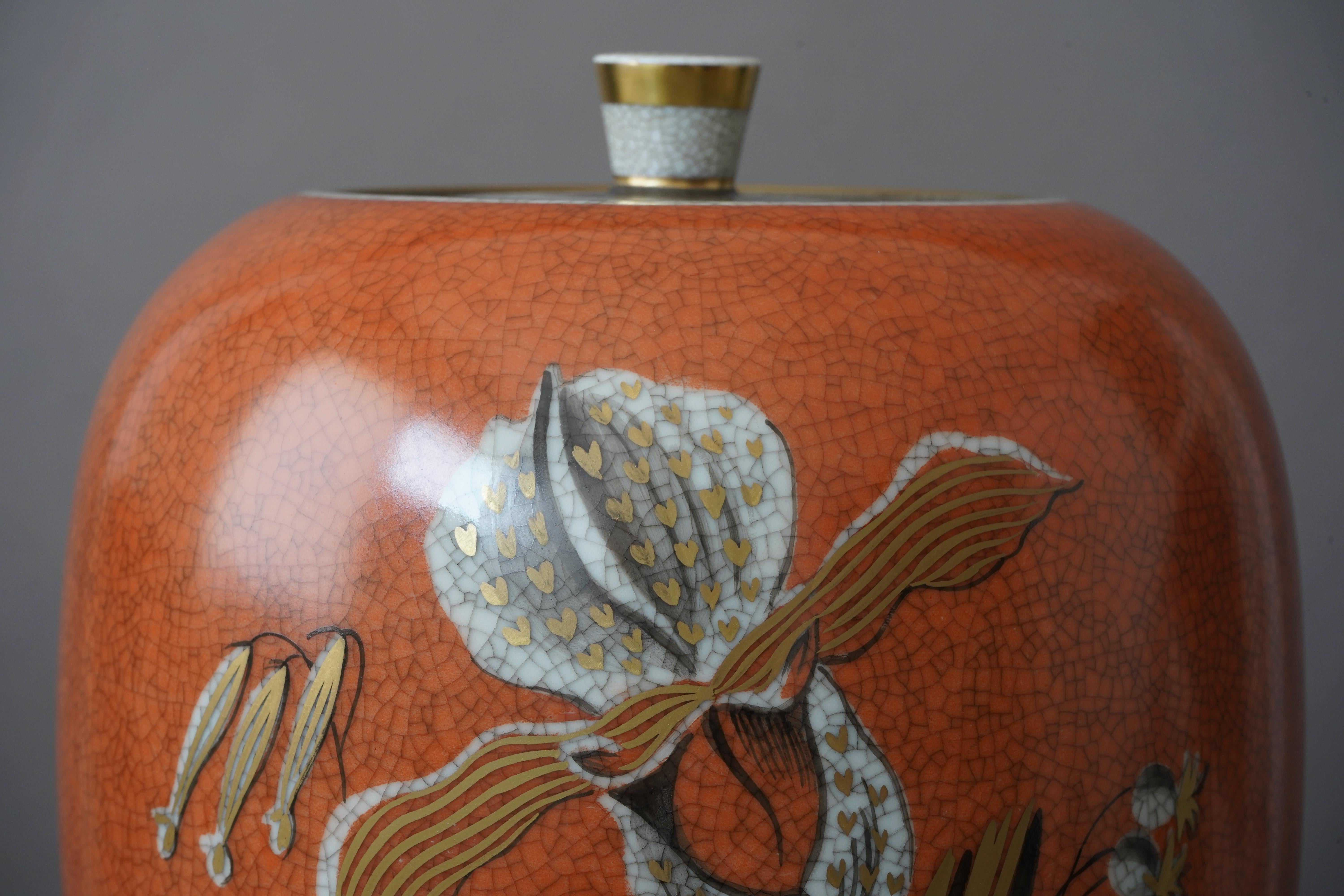 Danish Large Royal Copenhagen Crackle Glazed Lidded Urn. Thorkild Olsen, Denmark, 1967. For Sale