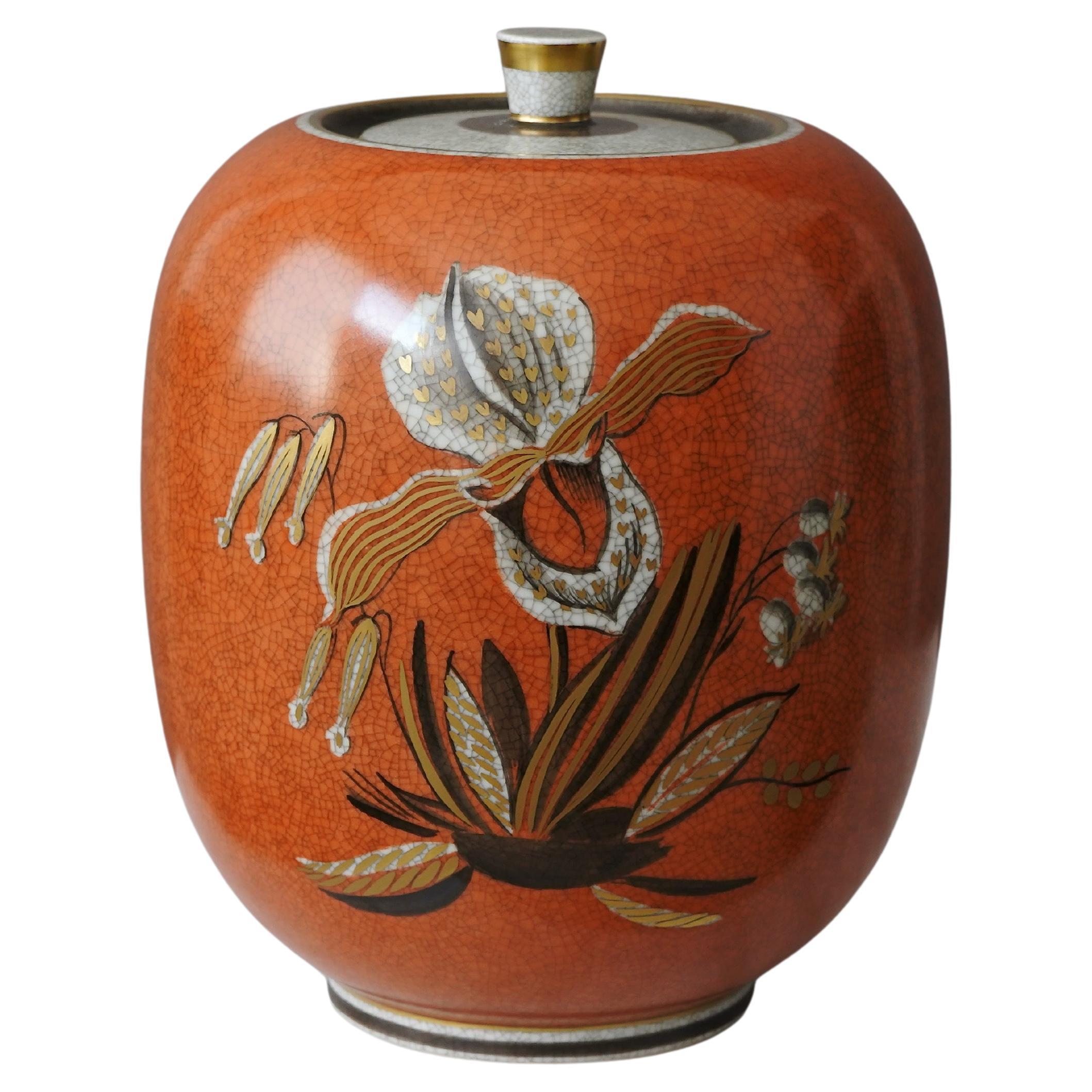 Large Royal Copenhagen Crackle Glazed Lidded Urn. Thorkild Olsen, Denmark, 1967. For Sale