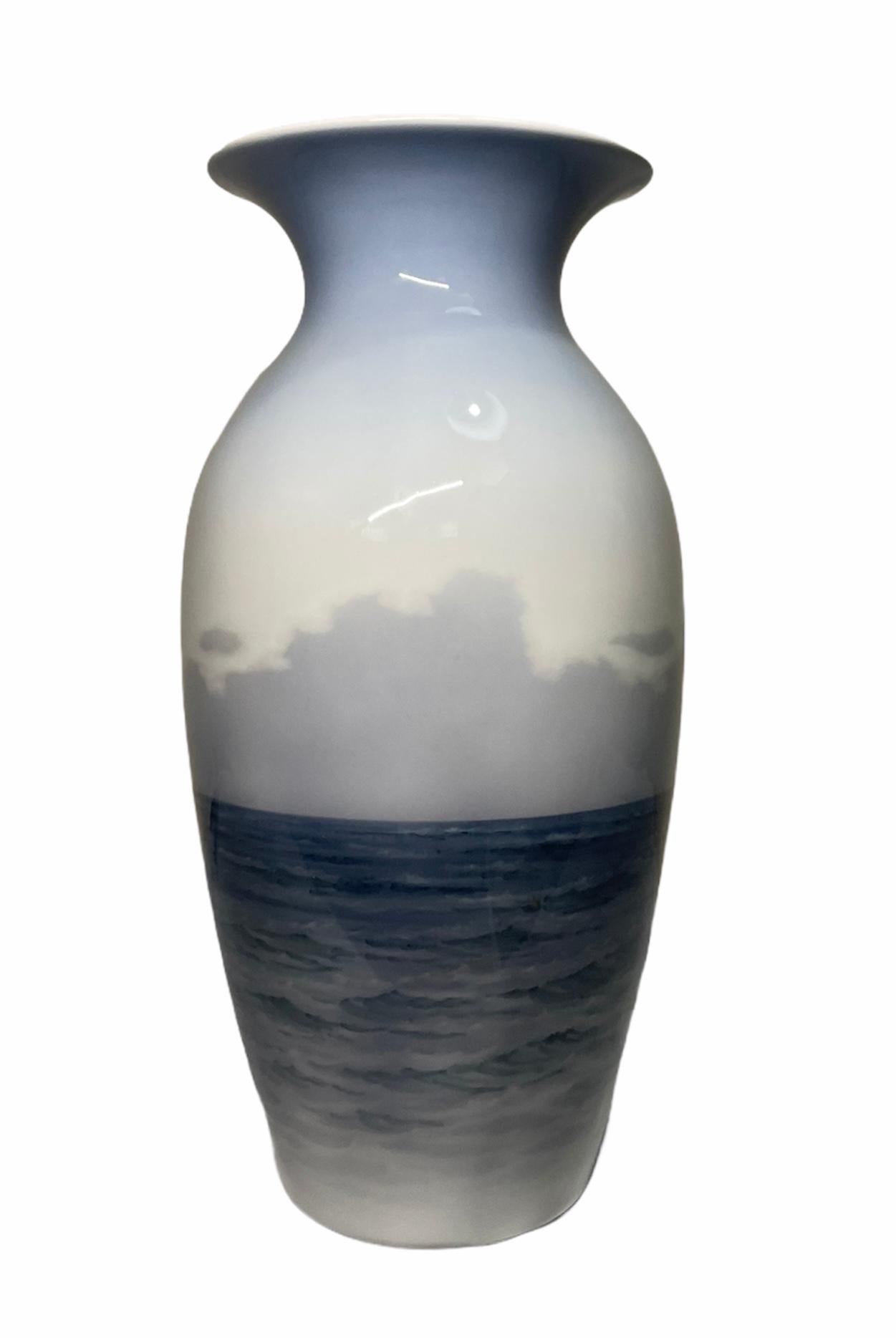 Large Royal Copenhagen Hand Painted Sailboat Porcelain Urn Vase 2