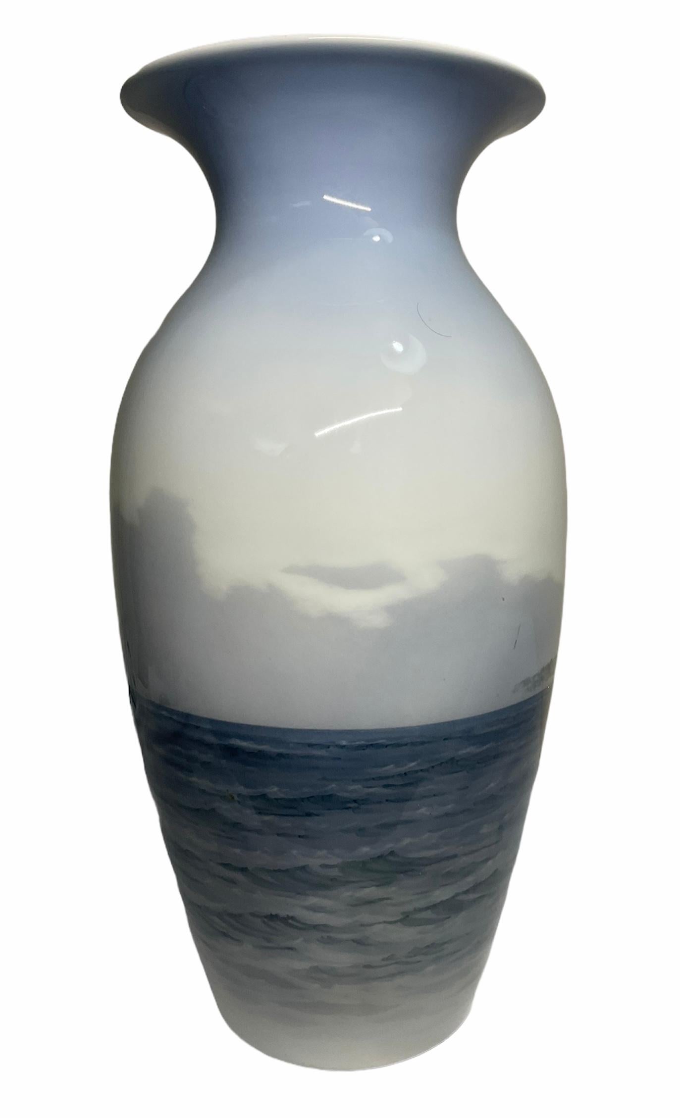 Danish Large Royal Copenhagen Hand Painted Sailboat Porcelain Urn Vase