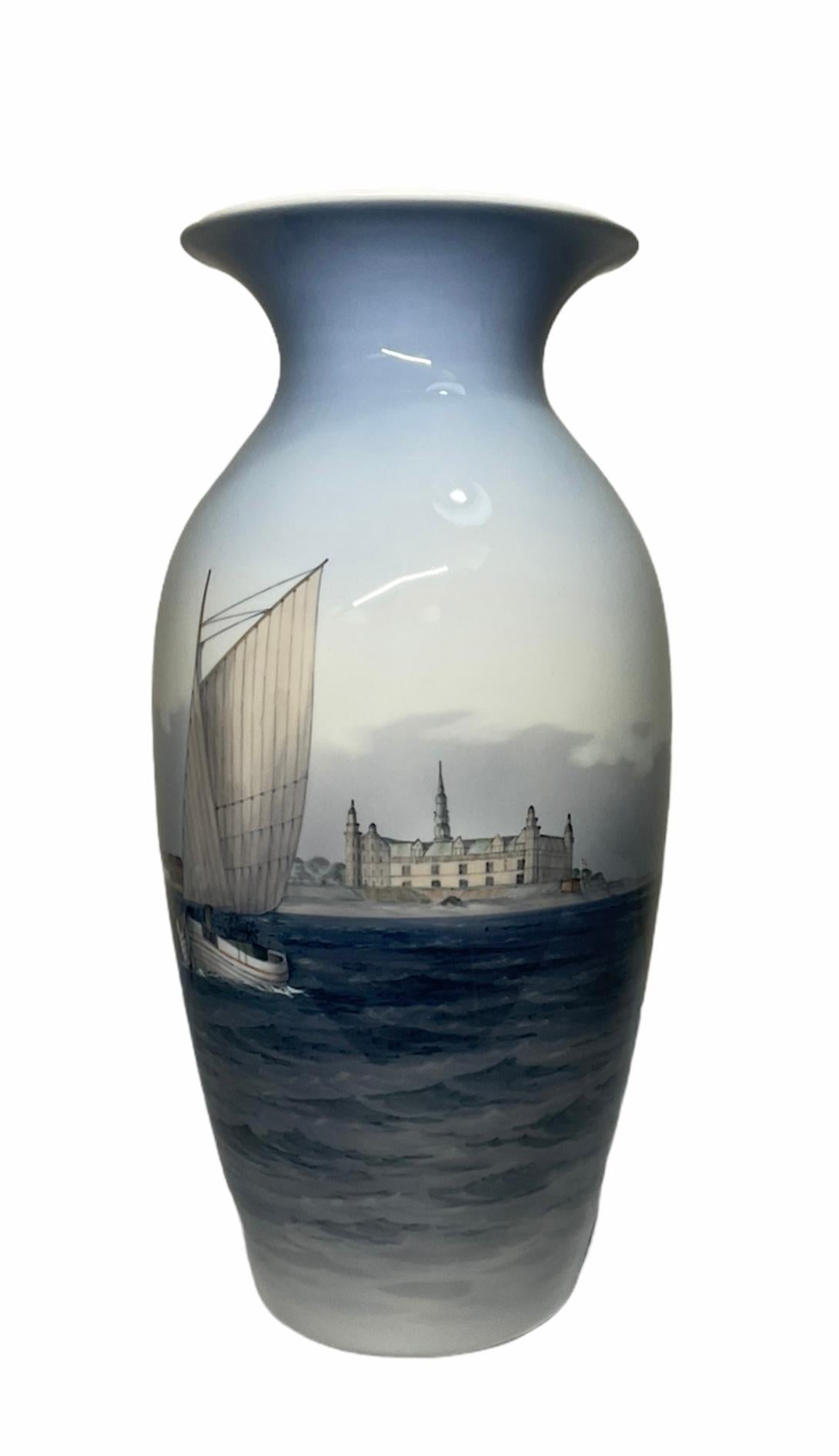 Hand-Painted Large Royal Copenhagen Hand Painted Sailboat Porcelain Urn Vase
