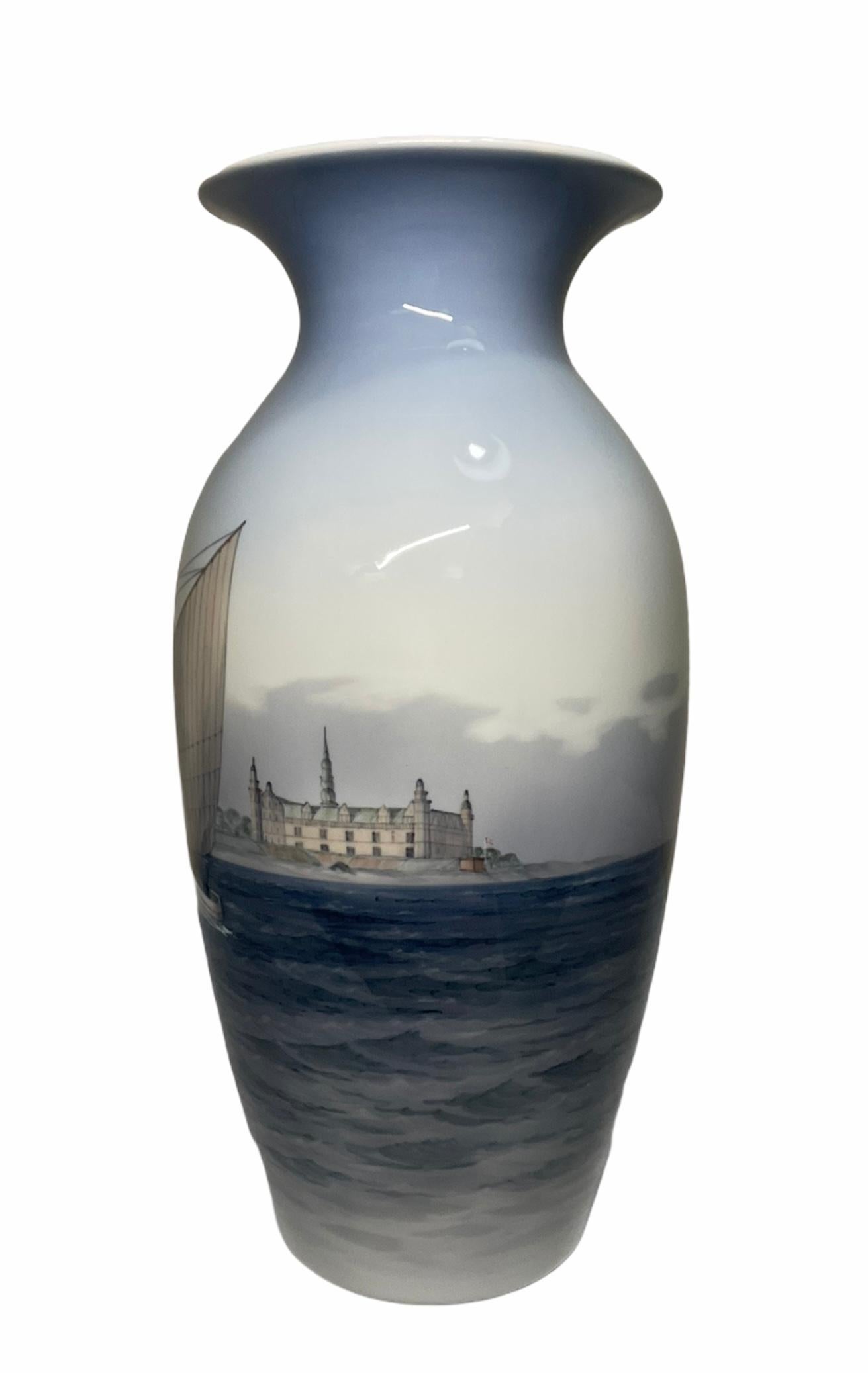 20th Century Large Royal Copenhagen Hand Painted Sailboat Porcelain Urn Vase