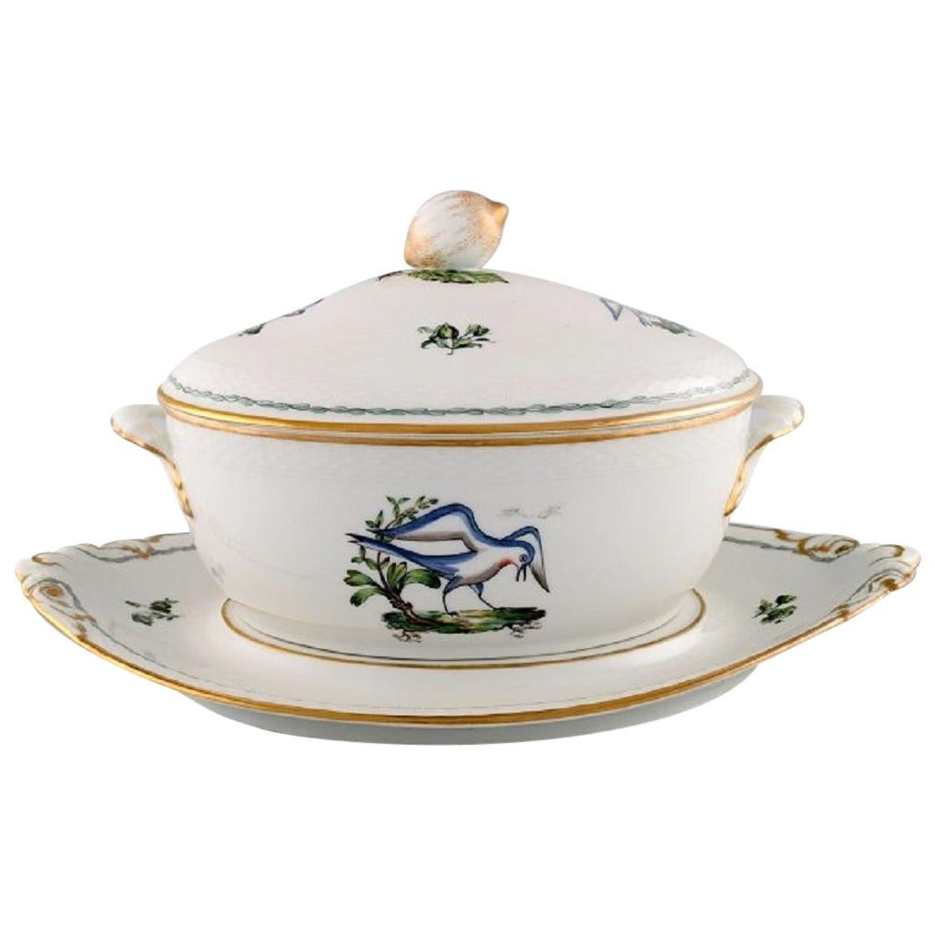 Large Royal Copenhagen Lidded Tureen with Saucer in Hand Painted Porcelain
