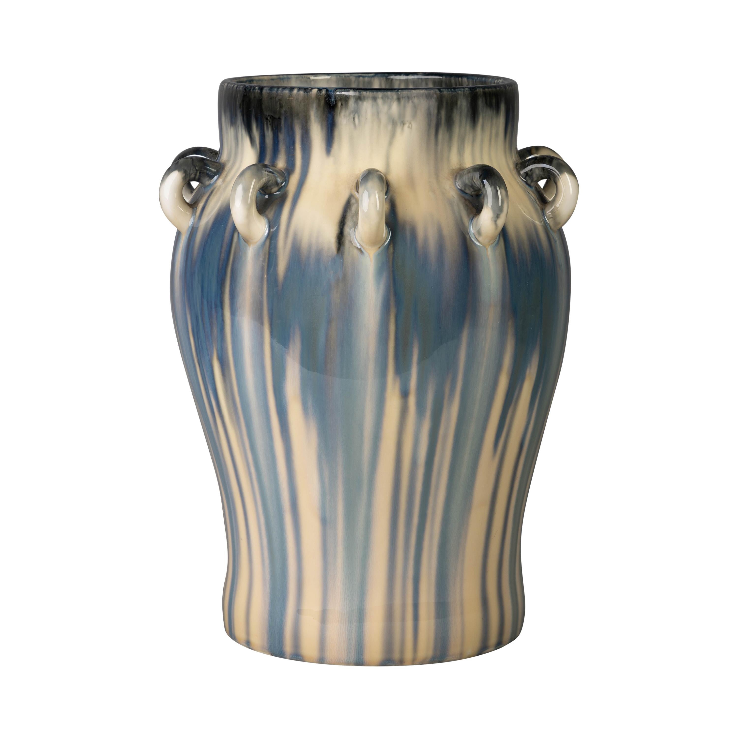 Large Royal Copenhagen Multi-Glazed Porcelain Vase, Dated 1893 For Sale
