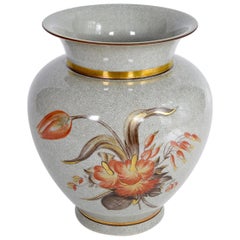 Large Royal Copenhagen Porcelain Crackle Glaze Vase, Flower Decor, 1950s Denmark