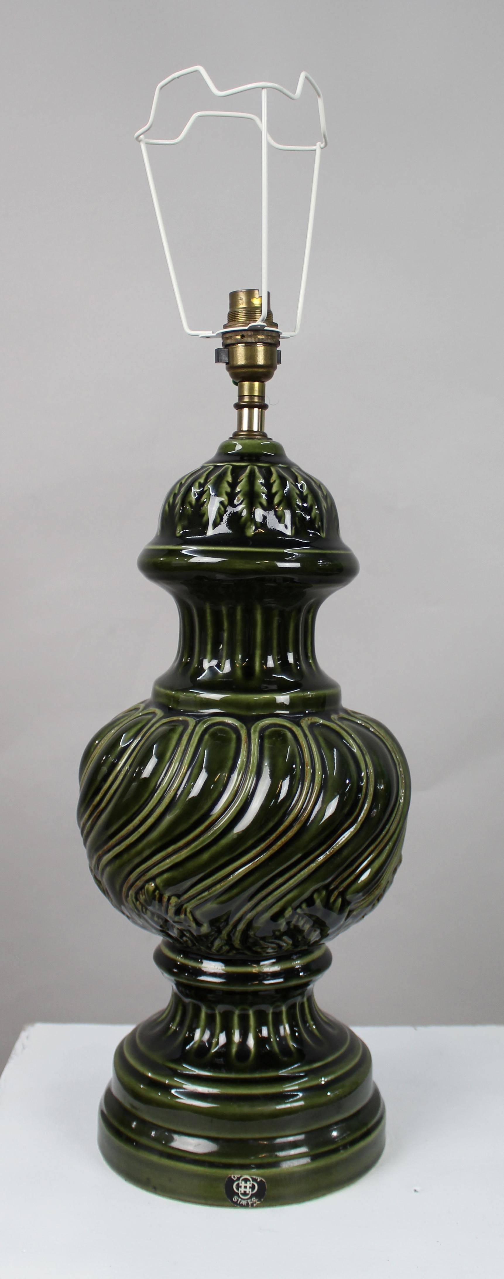 Large Royal Doulton Green Glazed Ceramic Table Lamp with Shade For Sale 5