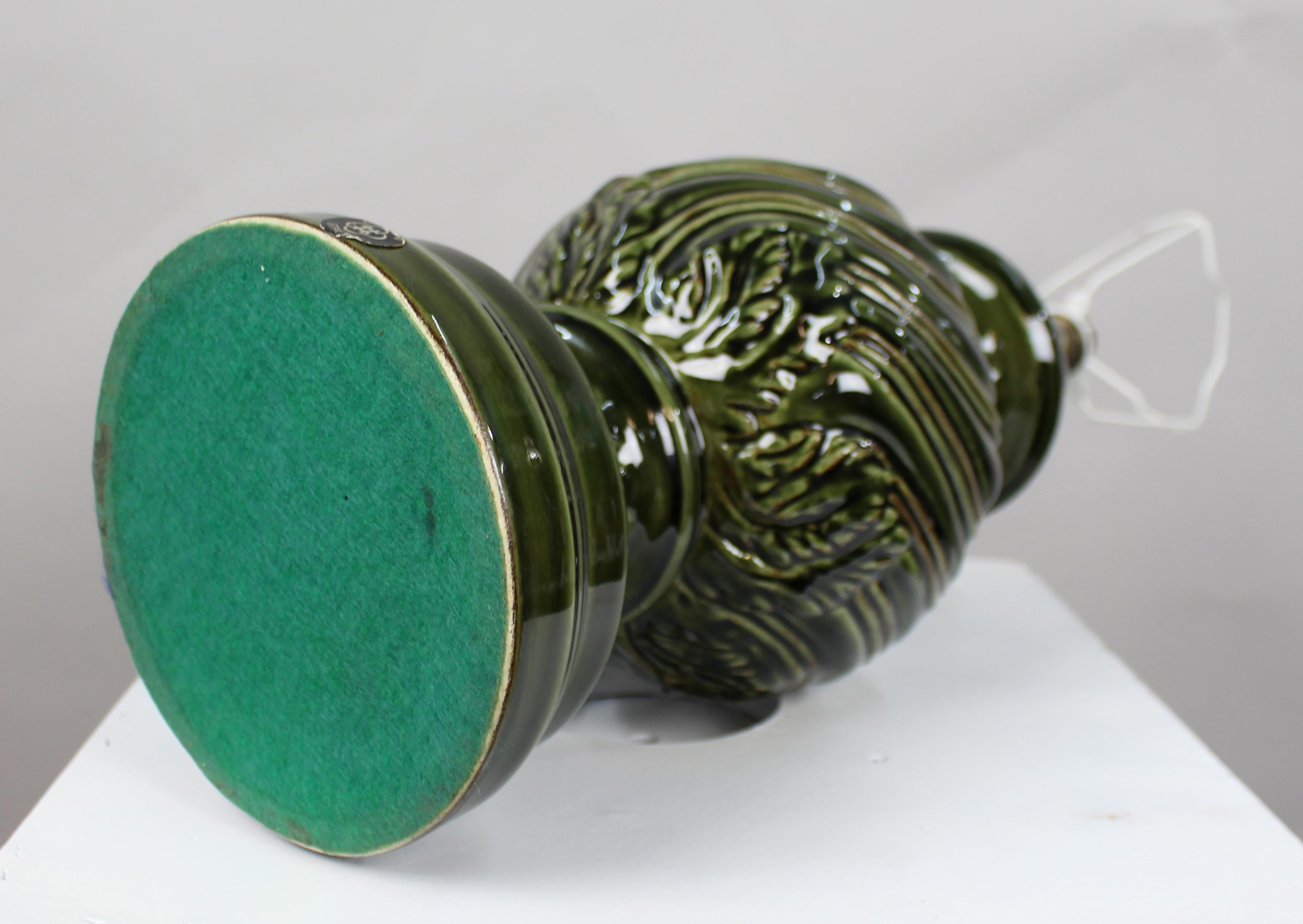 Large Royal Doulton Green Glazed Ceramic Table Lamp with Shade For Sale 6