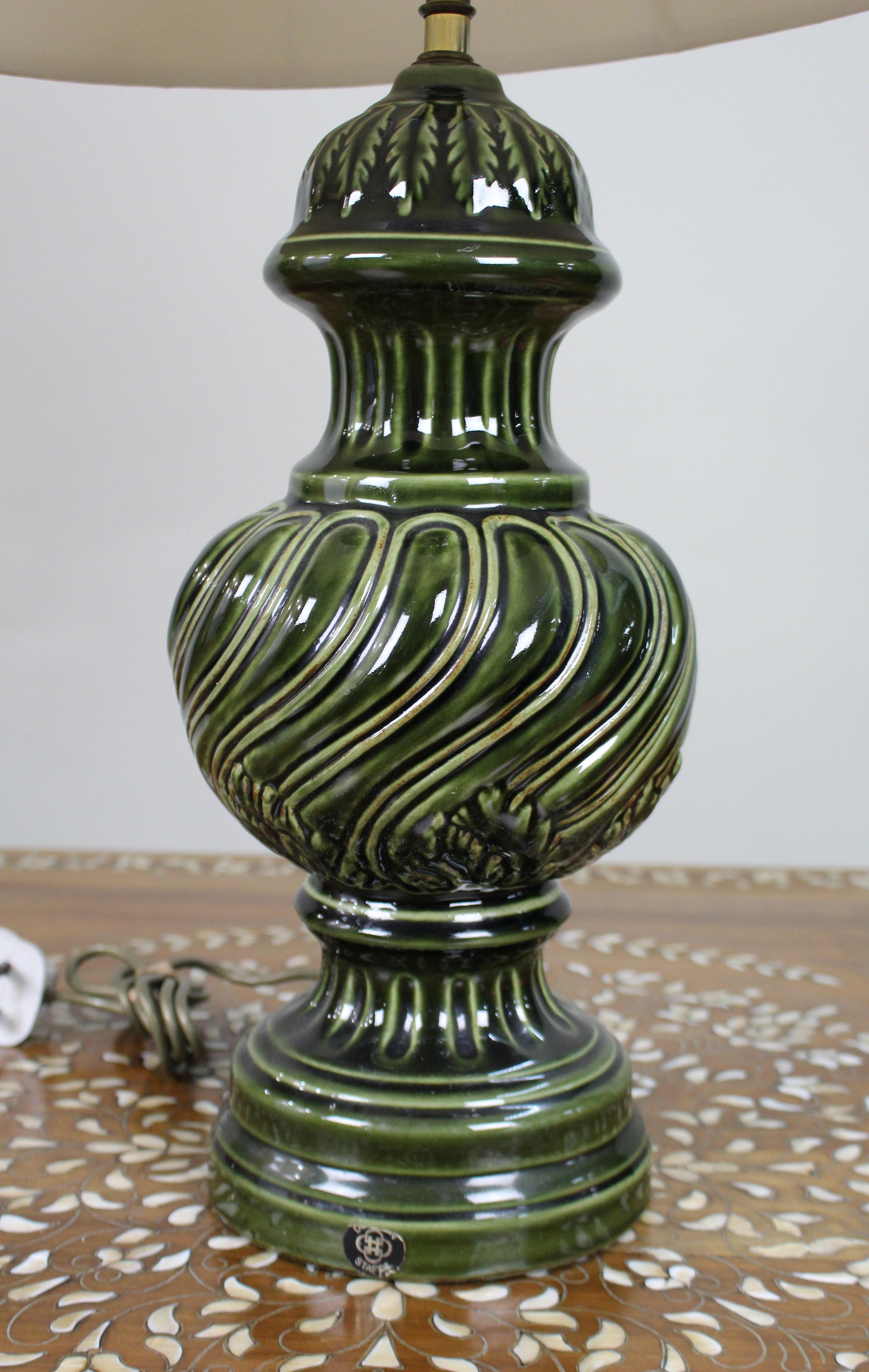 Large Royal Doulton Green Glazed Ceramic Table Lamp with Shade For Sale 1