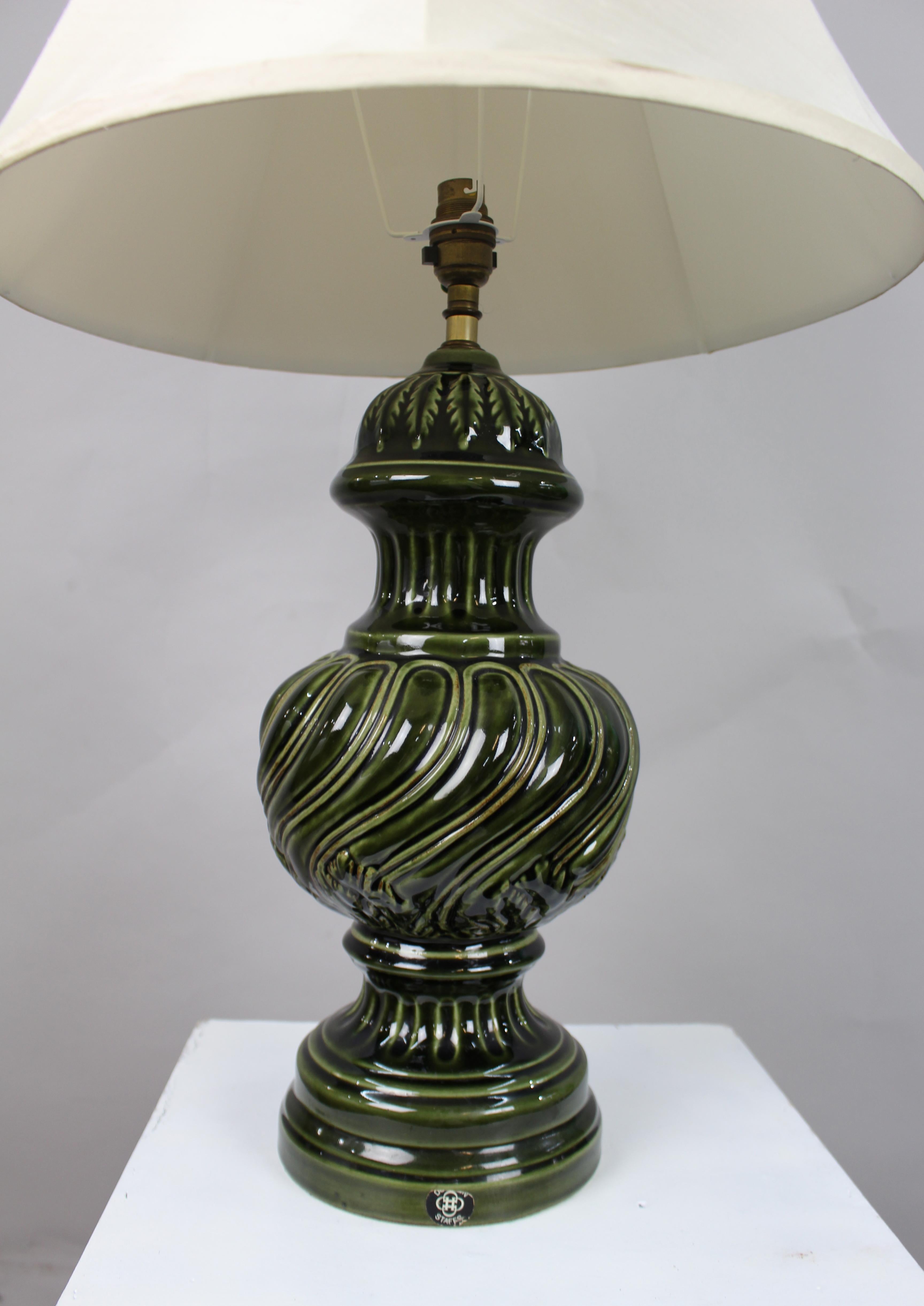 Large Royal Doulton Green Glazed Ceramic Table Lamp with Shade For Sale 3