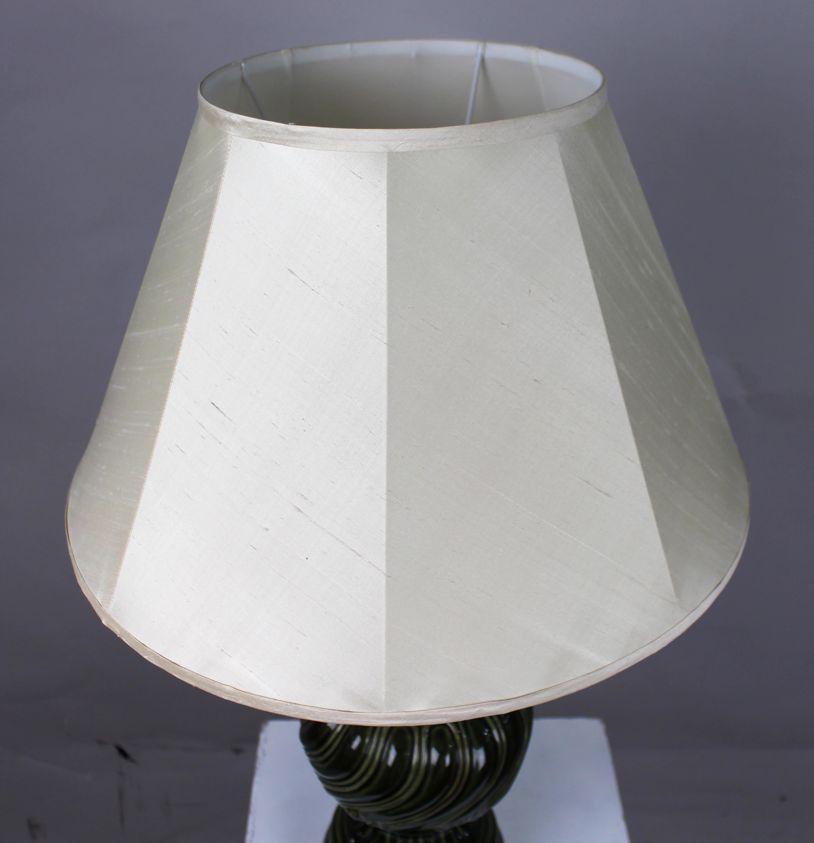 Large Royal Doulton Green Glazed Ceramic Table Lamp with Shade For Sale 4