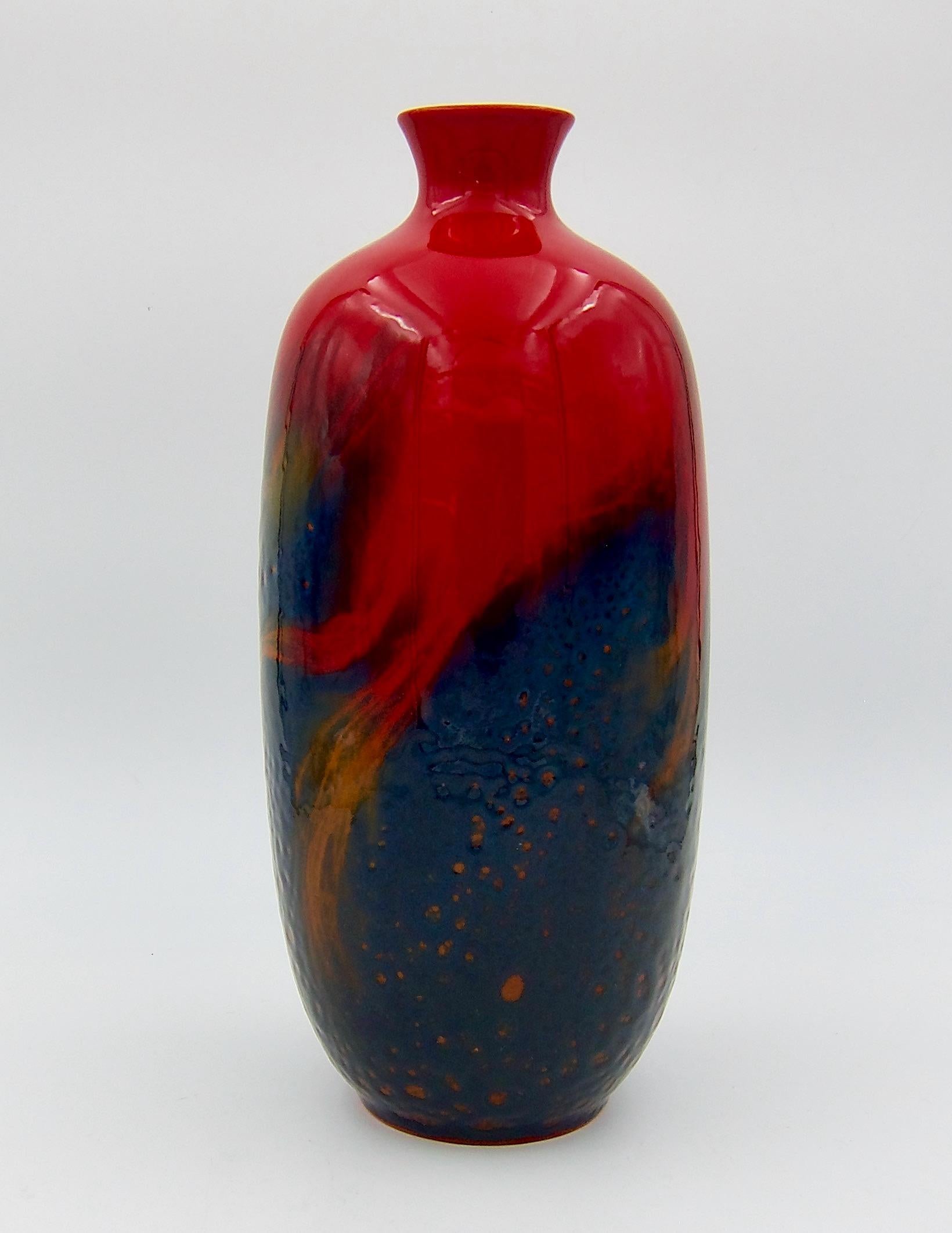 Large Royal Doulton Red Flambe Vase from the Art Deco Period 1