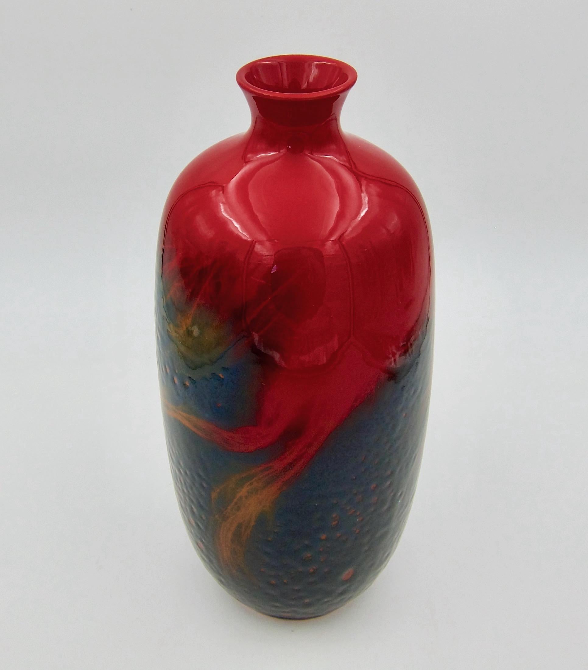 Large Royal Doulton Red Flambe Vase from the Art Deco Period 3