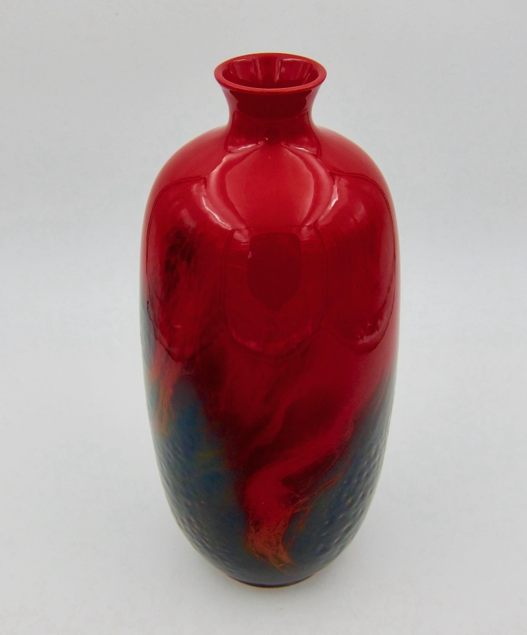 Large Royal Doulton Red Flambe Vase from the Art Deco Period 4