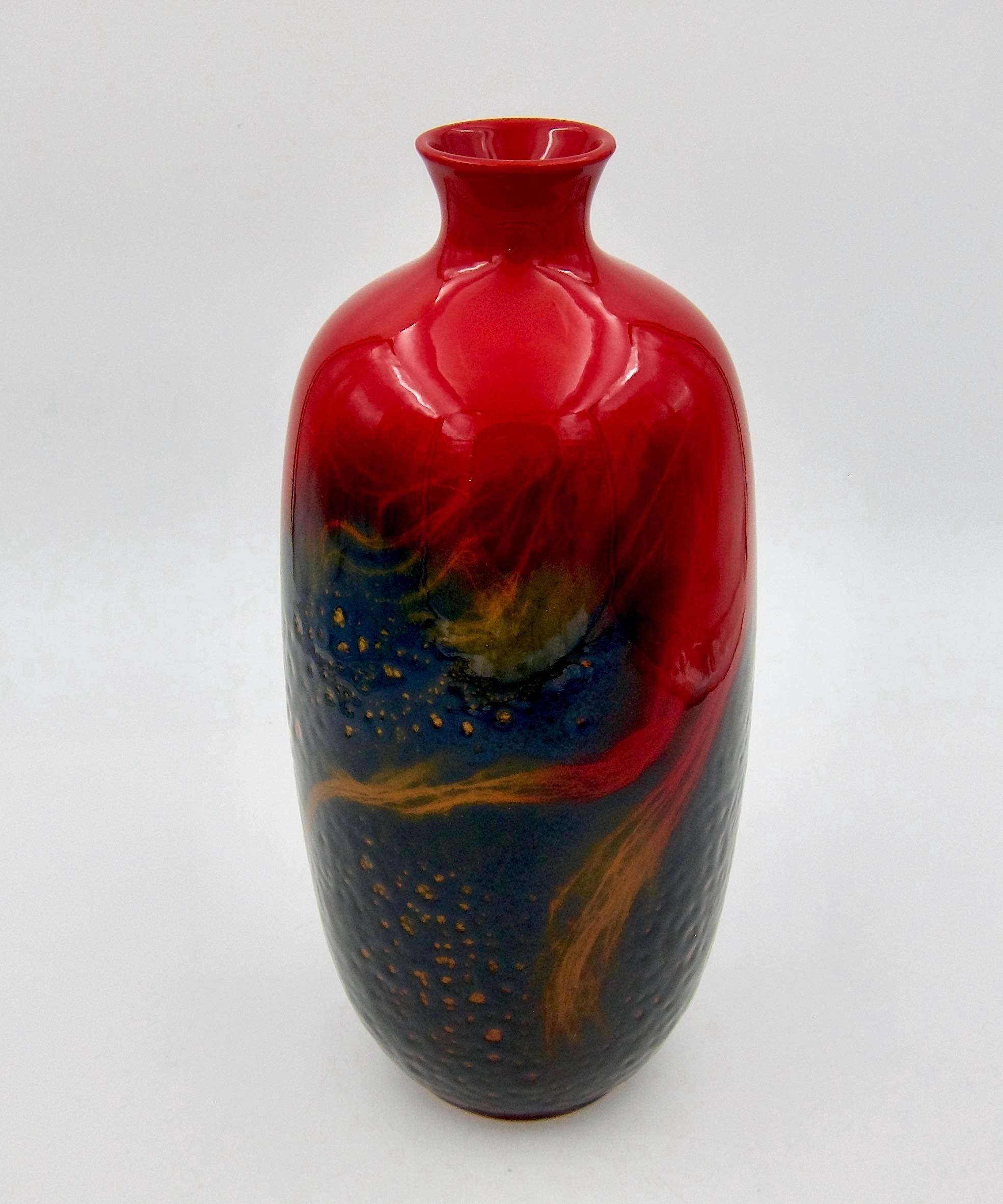 British Large Royal Doulton Red Flambe Vase from the Art Deco Period