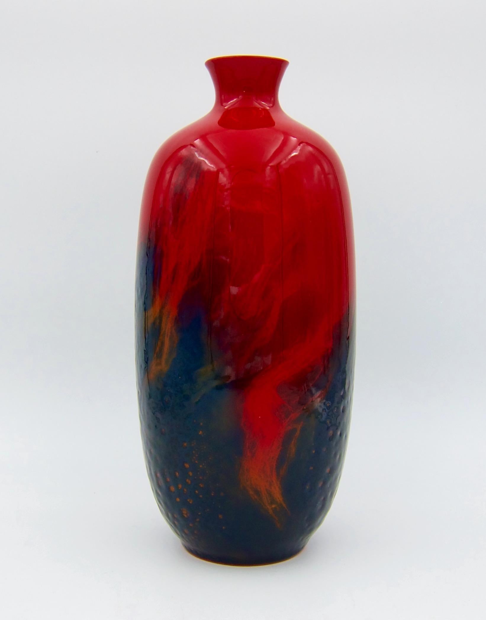 20th Century Large Royal Doulton Red Flambe Vase from the Art Deco Period
