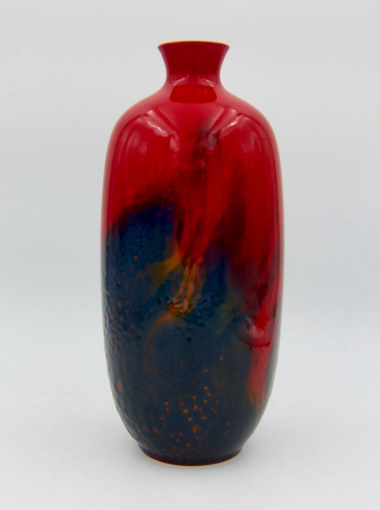 Ceramic Large Royal Doulton Red Flambe Vase from the Art Deco Period