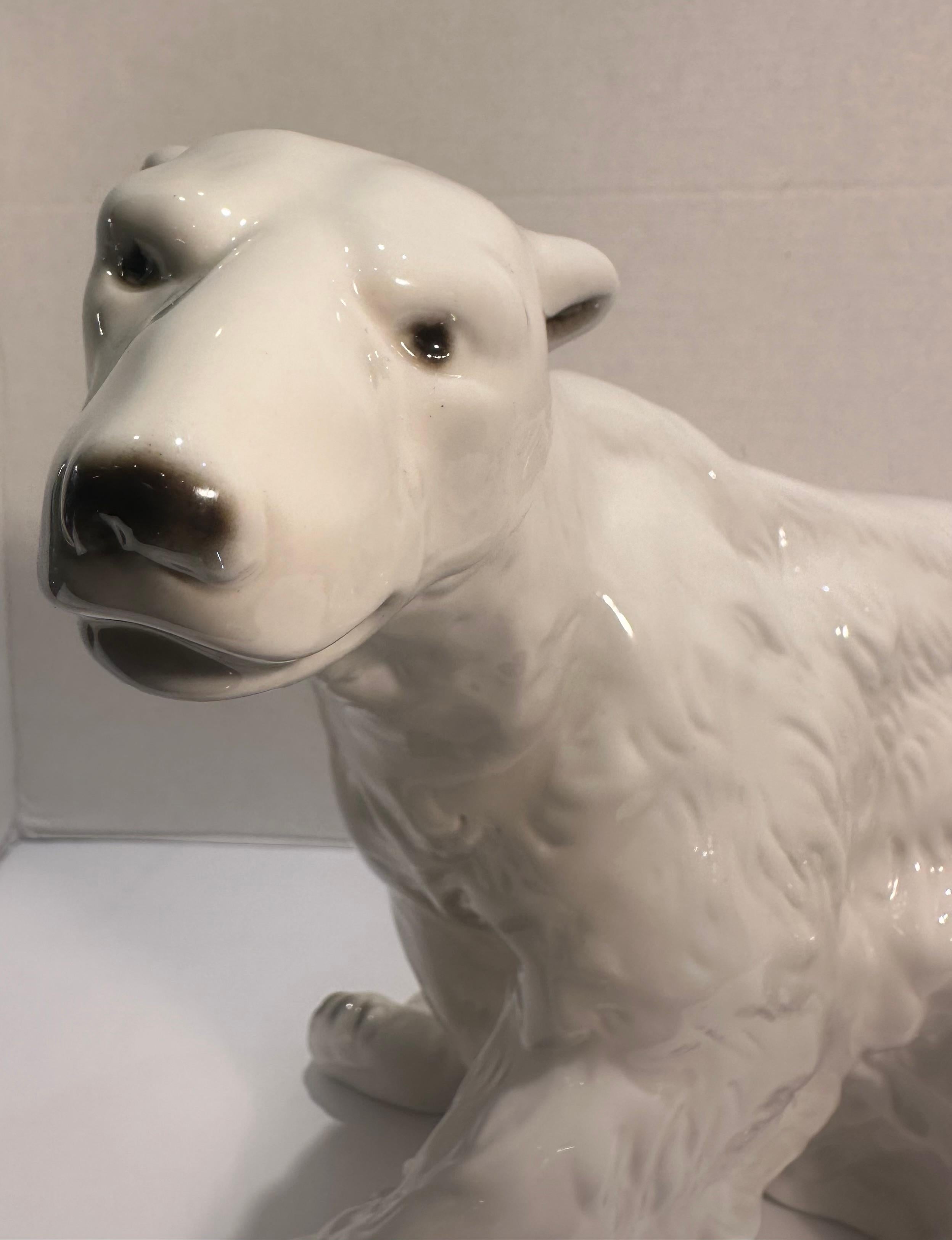 Large Royal Dux Hand Made and Painted Porcelain Polar Bear In Excellent Condition For Sale In Tustin, CA