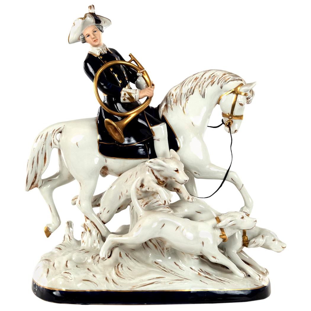 Large Royal Dux Painted Porcelain Hunting Group, circa 1950