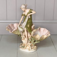 Large Royal Dux Porcelain Art Nouveau Maiden Centrepiece Figurine