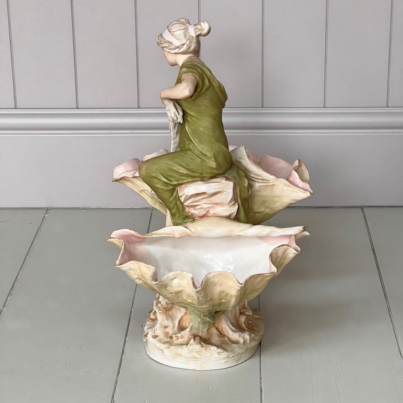 Large Royal Dux Porcelain Art Nouveau Maiden Centrepiece Figurine 1