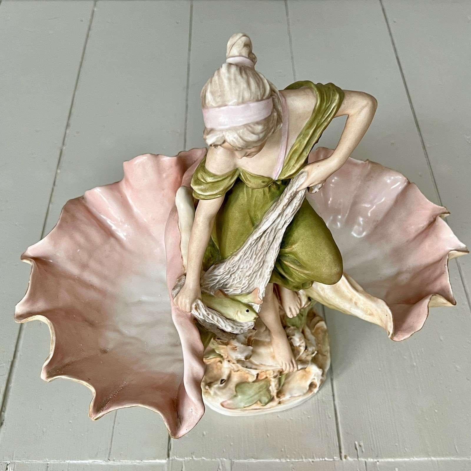 Large Royal Dux Porcelain Art Nouveau Maiden Centrepiece Figurine 2