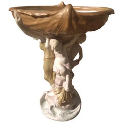 Large Royal Dux Porcelain Nymph Figural Centerpiece, 1950