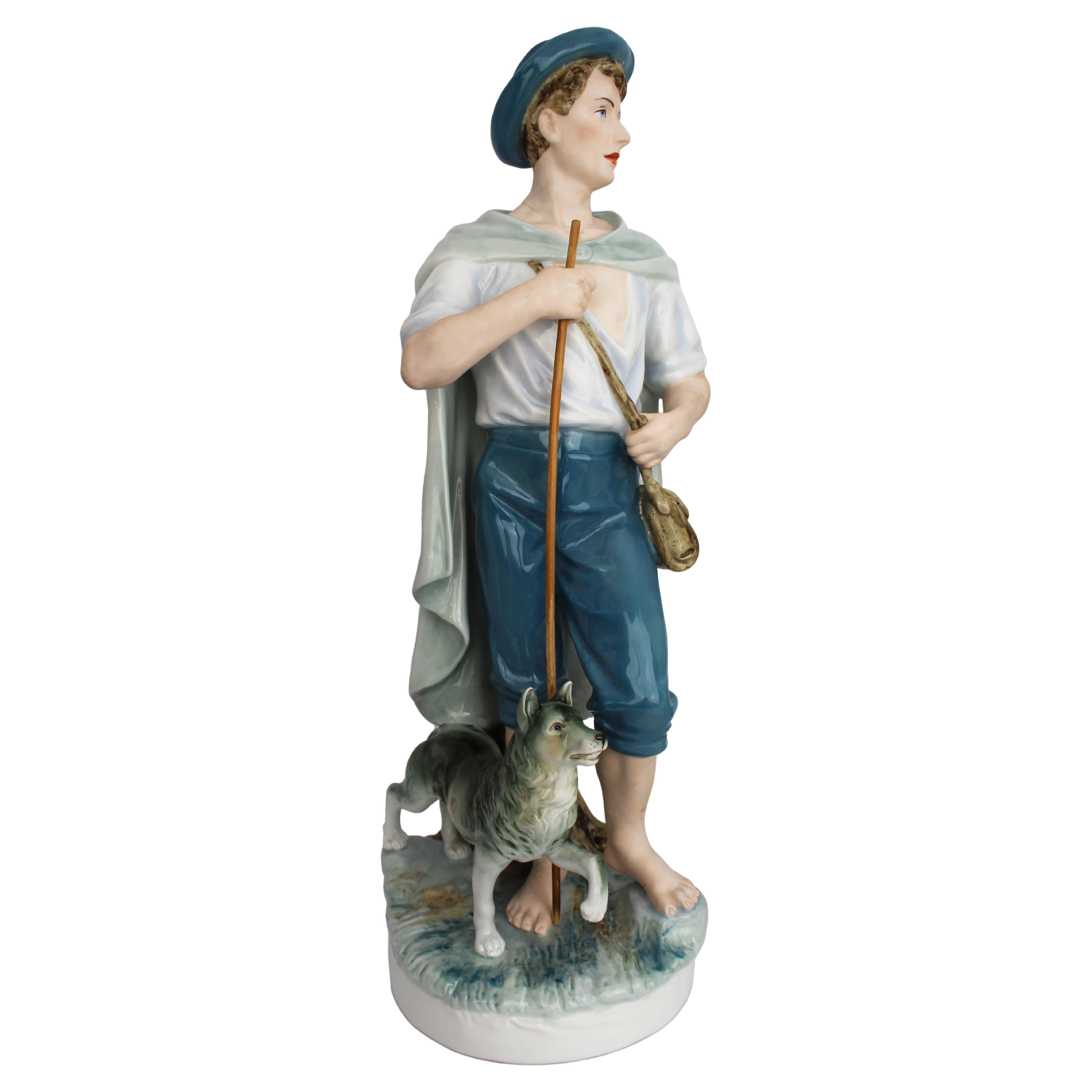 Grande figura di pastore in porcellana Royal Dux, XX secolo in vendita