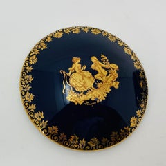 Royal Limoges Castel France 22-Karat Gold Trinket Round Box in Cobalt Blue