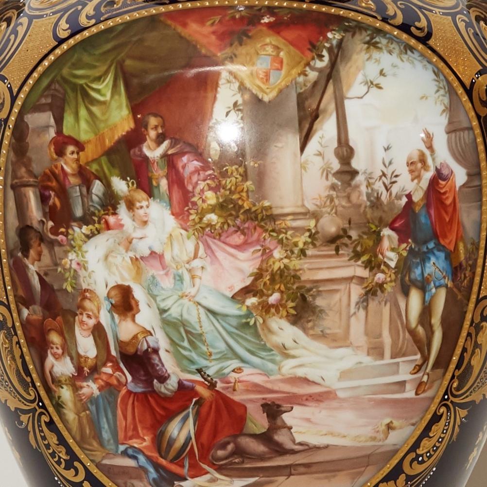 Austrian Large Royal Vienna Lidded Vase with Shakespeare Scenes