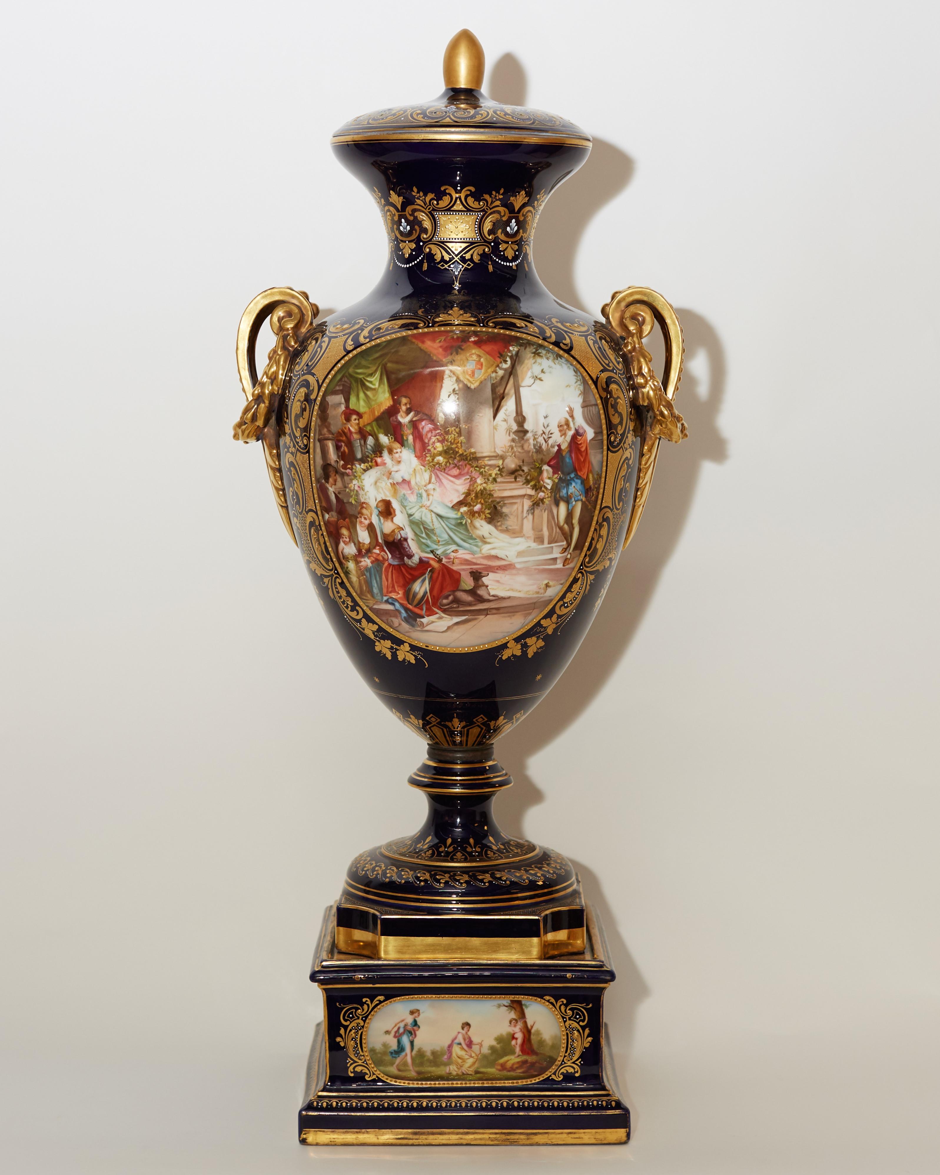 Hand-Painted Large Royal Vienna Lidded Vase with Shakespeare Scenes