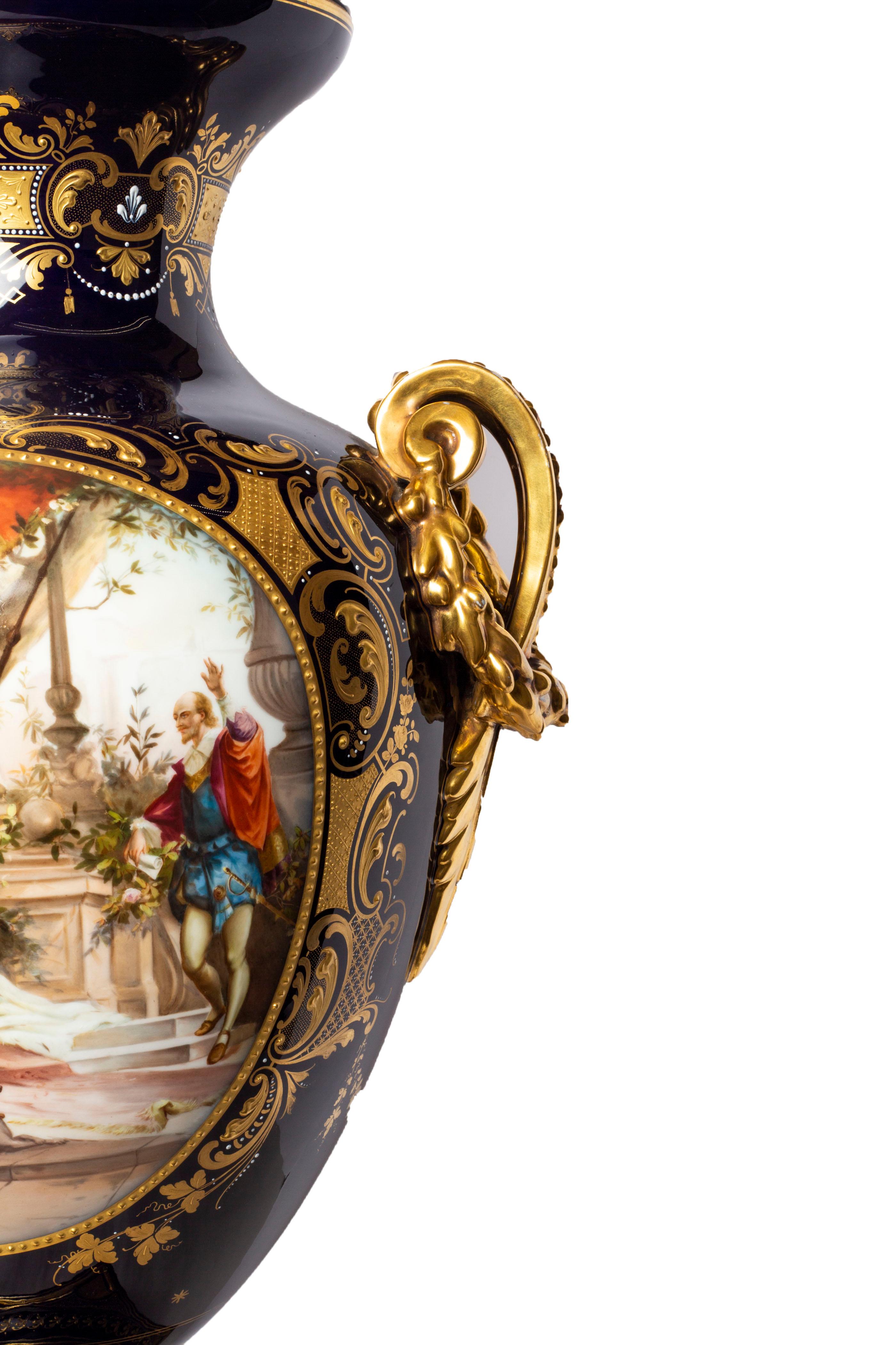 Porcelain Large Royal Vienna Lidded Vase with Shakespeare Scenes