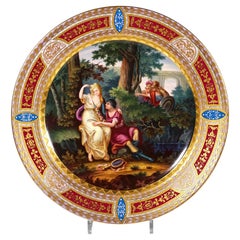 Grande assiette photo Royal Vienna « In The Forest Glade » Scène Gallant, vers 1900