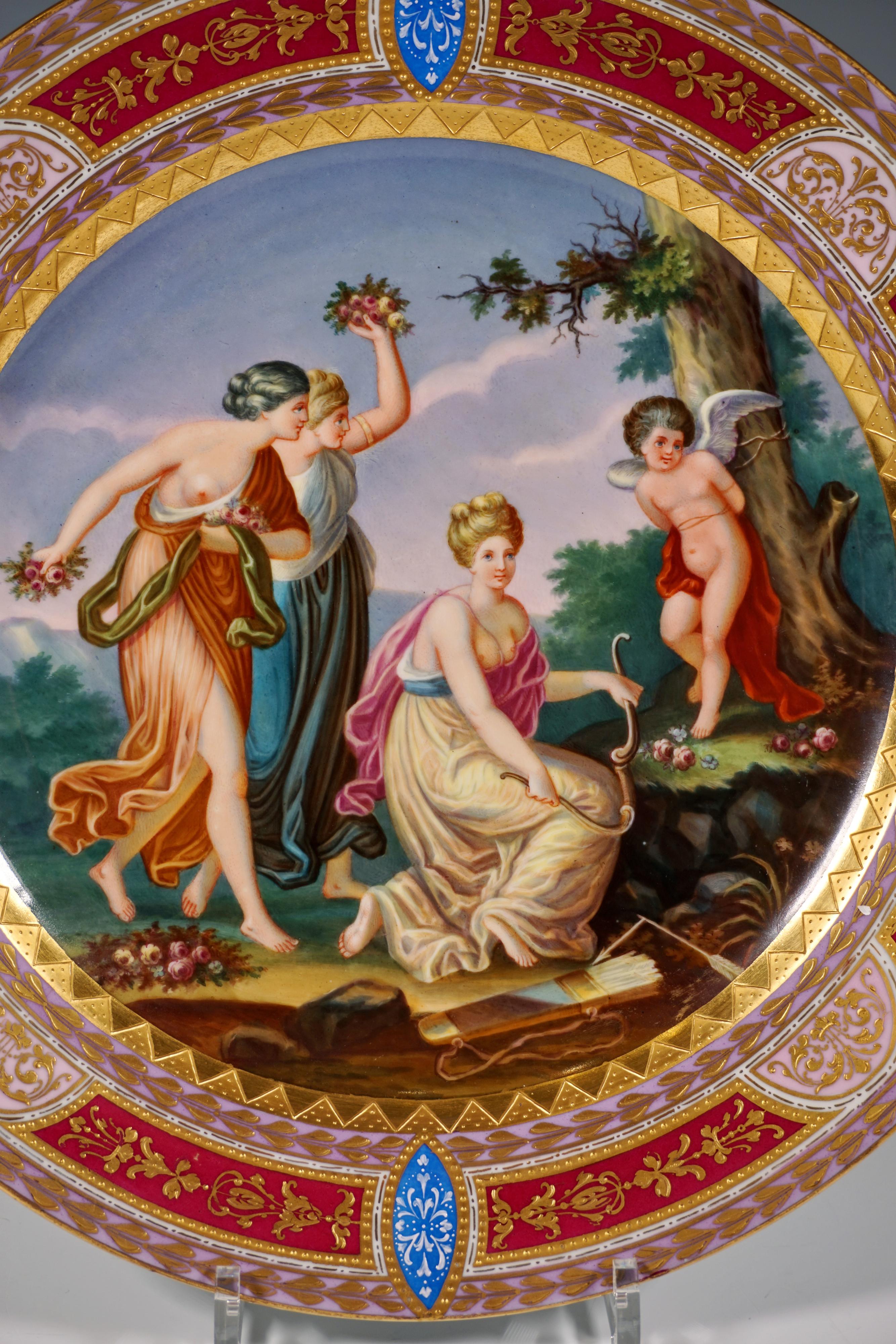 Romain classique Grande assiette photo Royal Vienna « The Disarming Of Cupid » A. Kauffmann, vers 1900