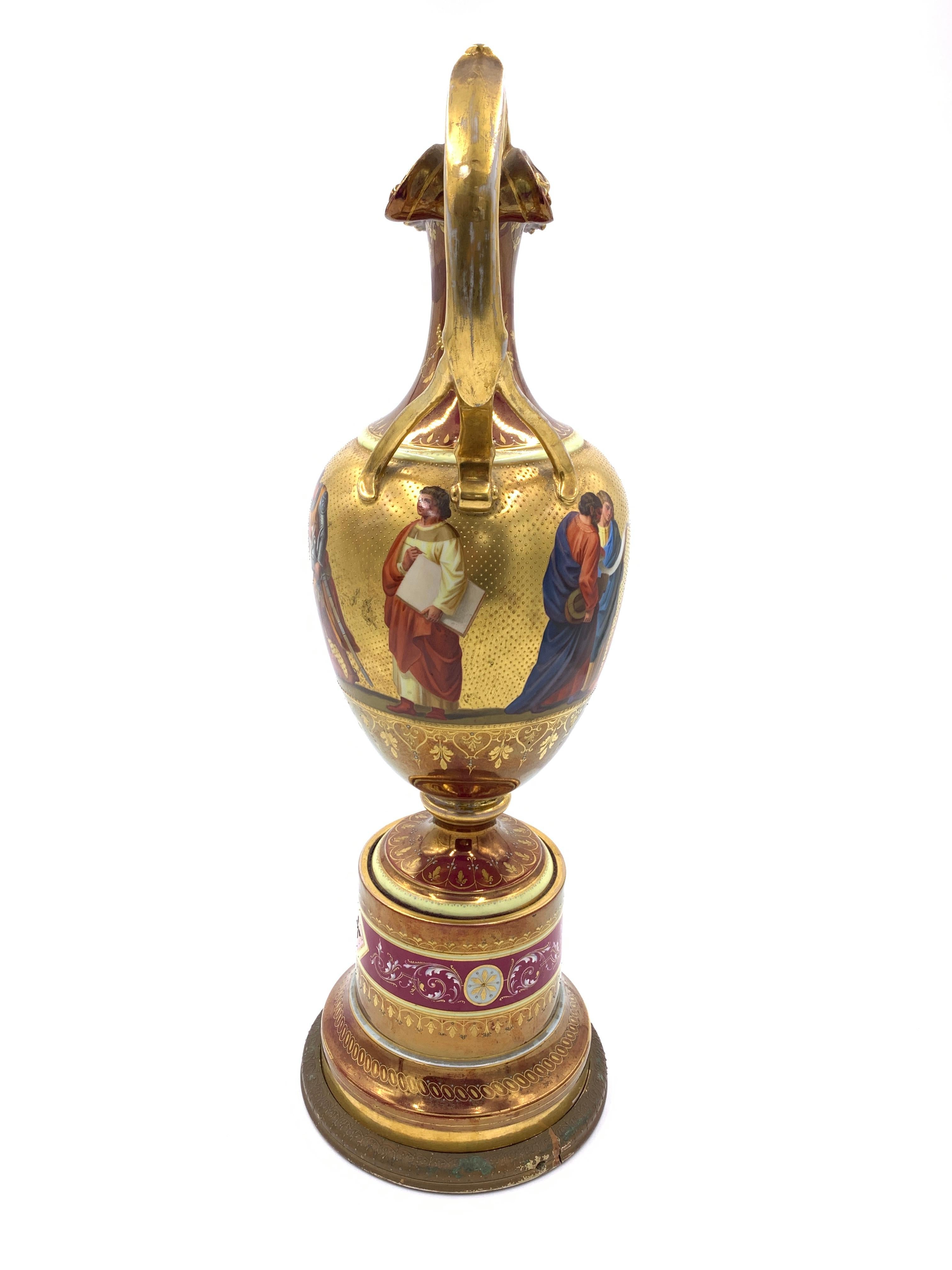 A fine quality 19th Century Vienna porcelain Ewer on stand with burgundy and gilded decoration.
 