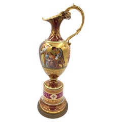 Antique Large Royal Vienna Porcelain Ewer on Stand
