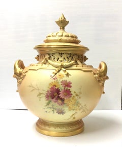 Large Royal Worcester Antique Blush Ivory Bow Urn Vase