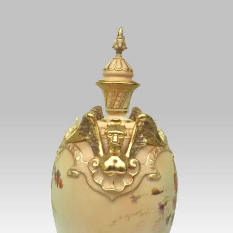 Victorian Large Royal Worcester Blush Ivory Vase and Cover For Sale